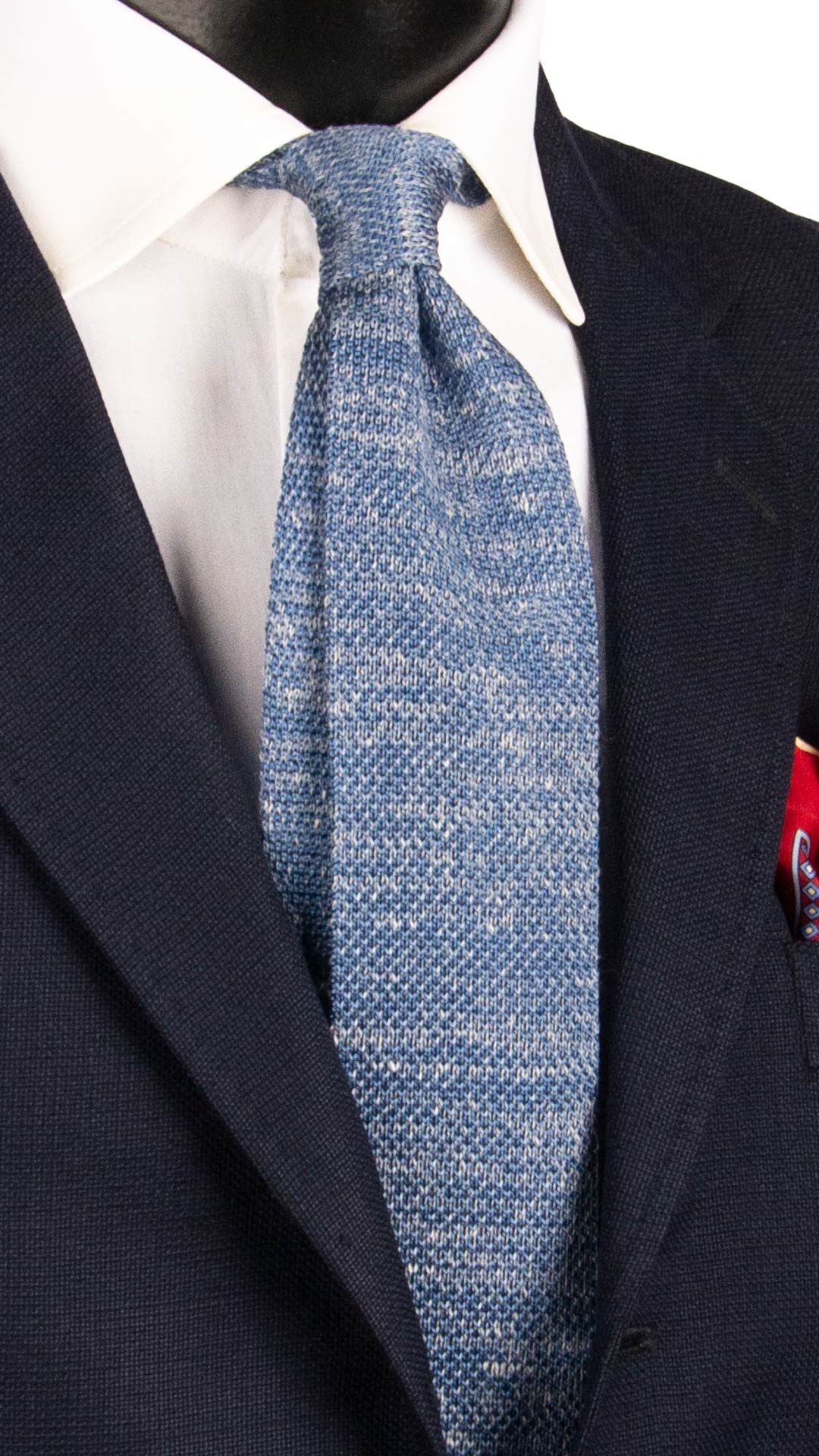 Cravatta Tricot in Maglia in Seta Lino Bluette Bianca Fantasia TRI802 Graffeo Cravatte Made in Italy