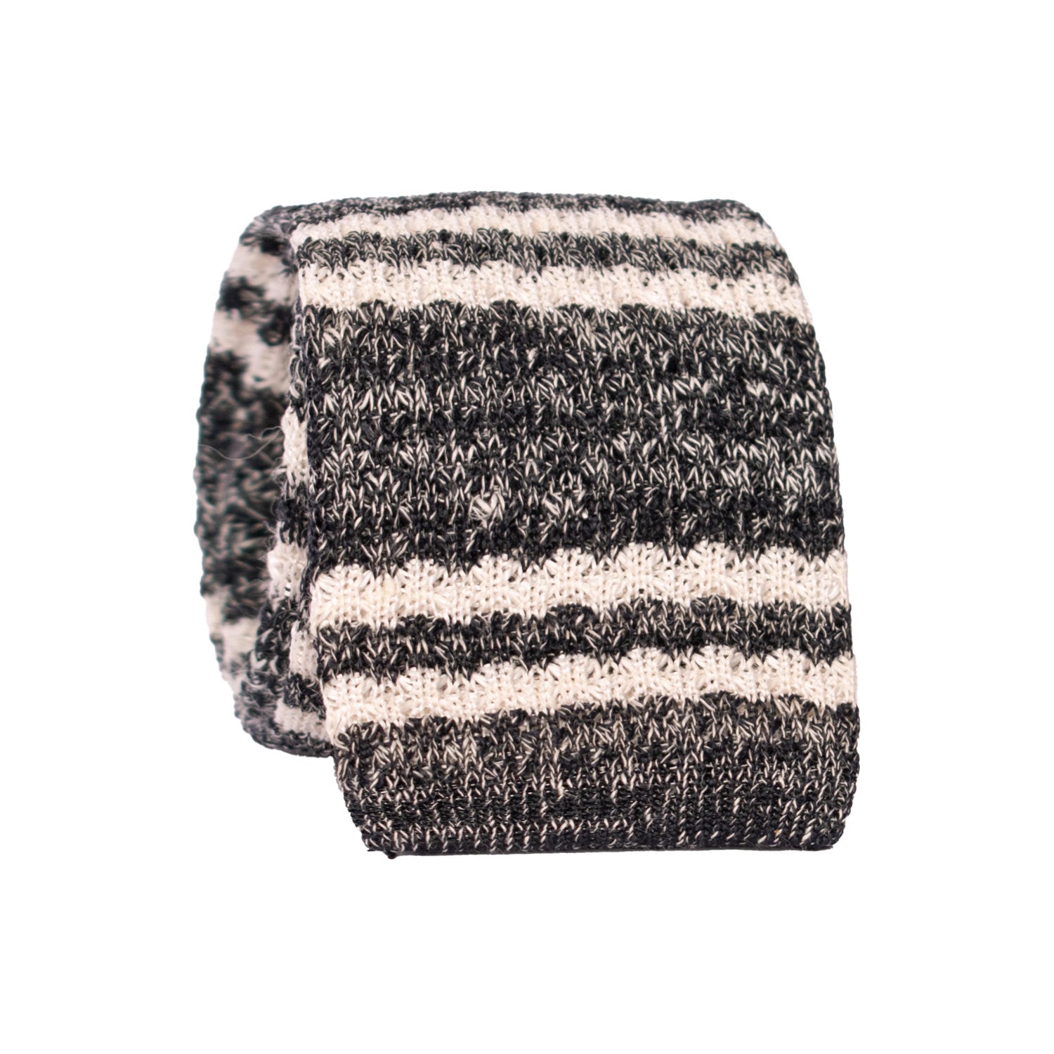 Cravatta Tricot in Maglia in Seta Lino Grigia Blu con Righe Bianche TRI869 Graffeo Cravatte Made in Italy Rotolo