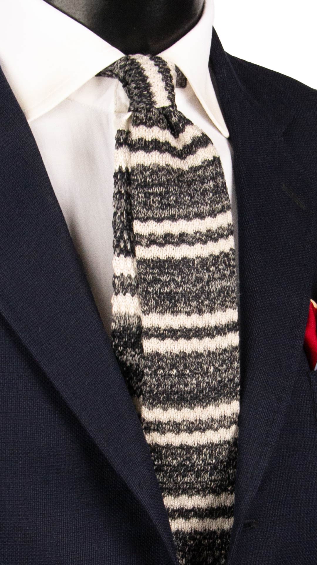 Cravatta Tricot in Maglia in Seta Lino Grigia Blu con Righe Bianche TRI869 Graffeo Cravatte Made in Italy