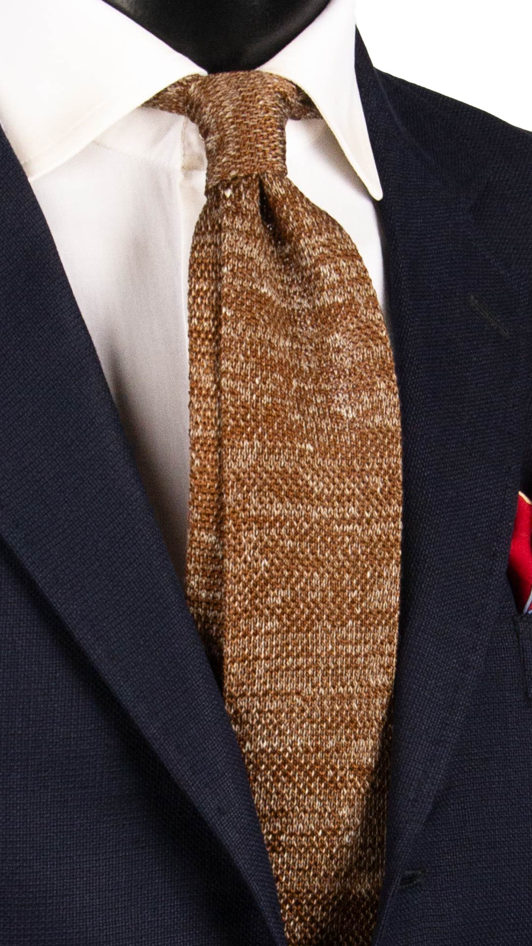 Cravatta Tricot in Maglia in Seta Lino Marrone Bianca Fantasia TRI929 Graffeo Cravatte Made in Italy