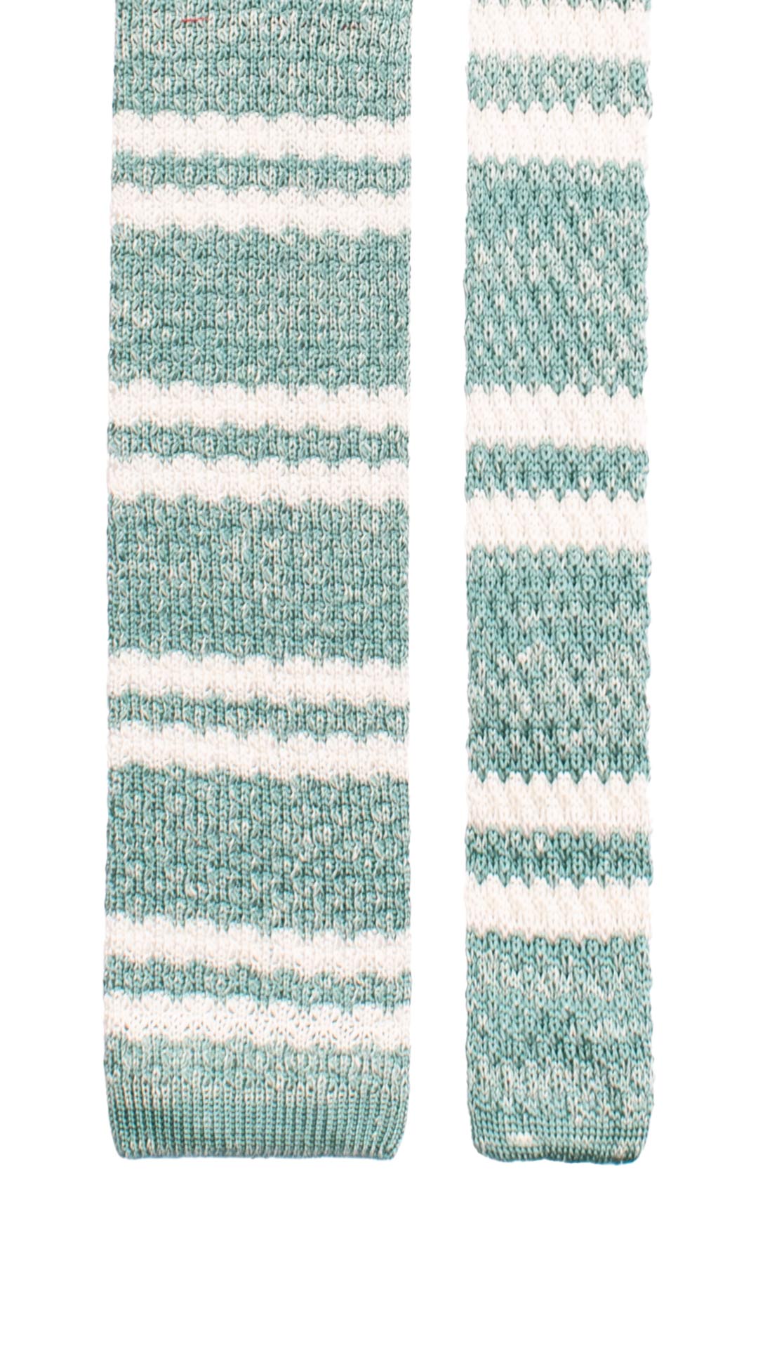 Cravatta Tricot in Maglia in Seta Lino Verde Menta con Righe Bianche TRI865 Graffeo Cravatte Made in Italy Pala