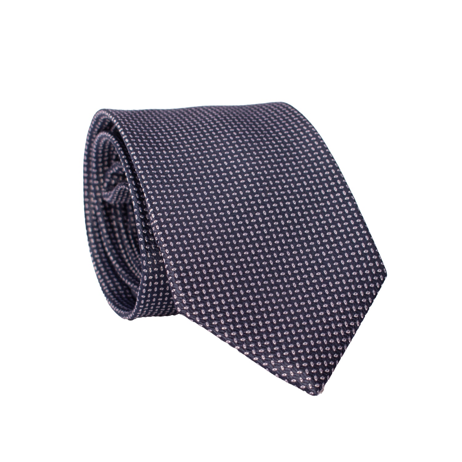 Cravatta da Cerimonia di Seta Blu Fantasia Bianca CY2621 arrotolata