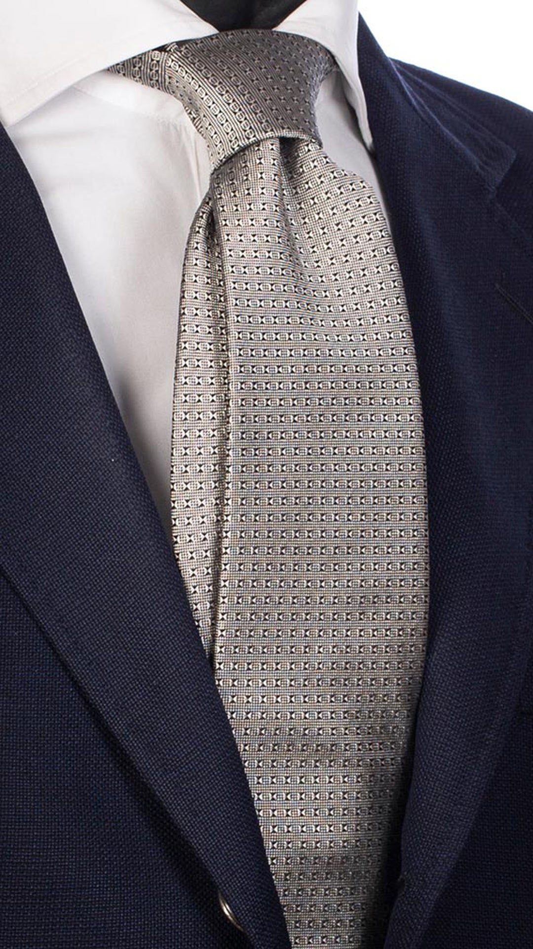 Cravatta da Cerimonia di Seta Fantasia Grigio Chiaro Blu CY3408 made in Italy Graffeo Cravatte