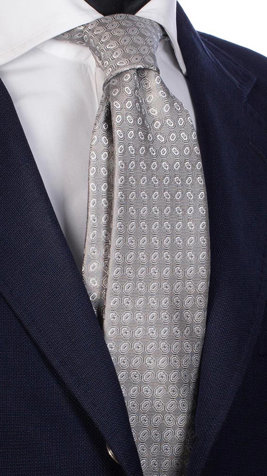 Cravatta da Cerimonia di Seta Grigia Fantasia Bianca Grigia CY2731 made in Italy Graffeo Cravatte