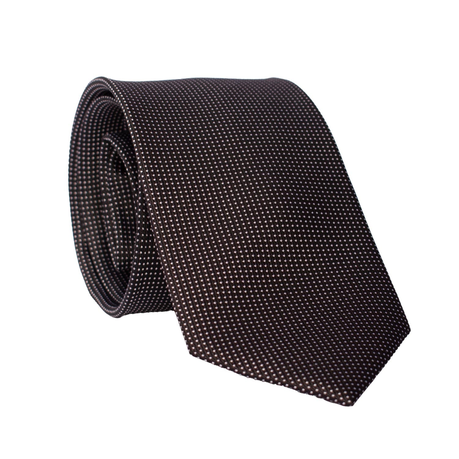 Cravatta da Cerimonia di Seta Nera Punto a Spillo Bianco CY2499 Arrotolata