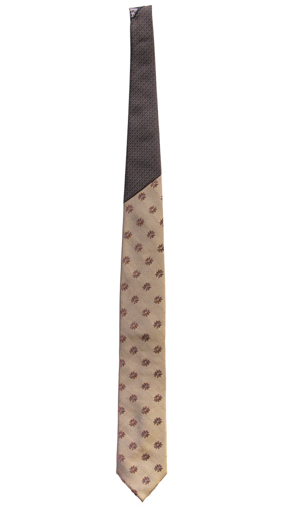 Cravatta Verde Oliva Fantasia Blu Marrone Nodo in Contrasto Blu Marrone N3199 Intera