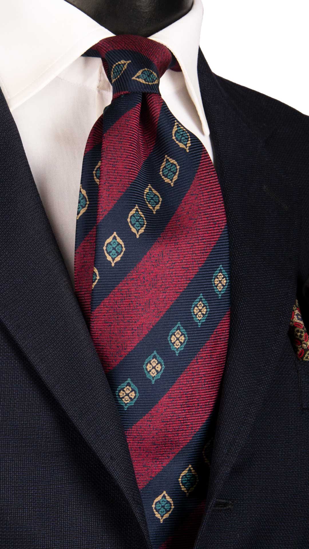 Cravatta Vintage Regimental in Saia di Seta Blu A Righe Bordeaux Fantasia Multicolor CV847 Graffeo Cravatte Made in Italy