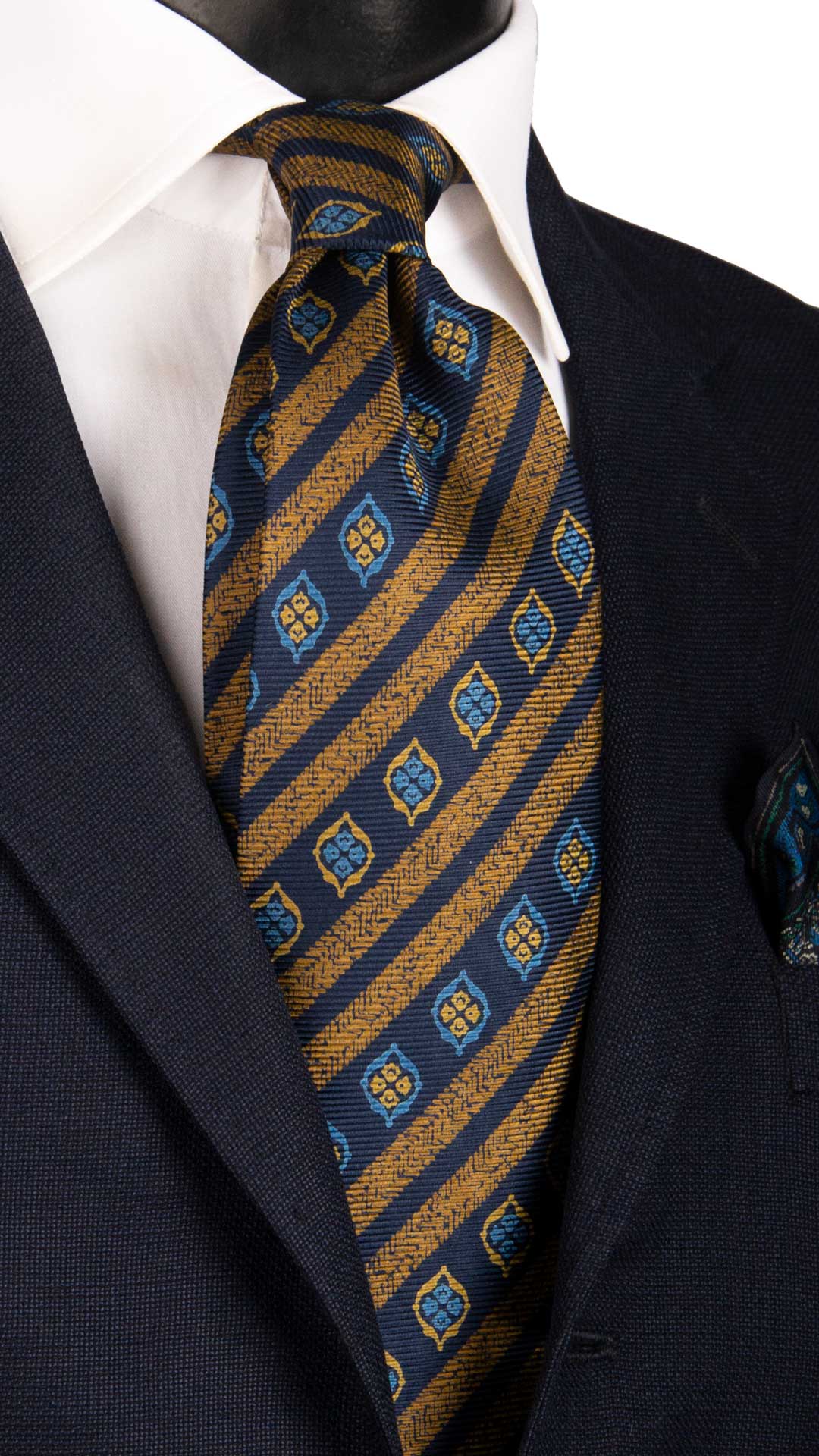 Cravatta Vintage Regimental in Saia di Seta Blu A Righe Marrone Fantasia Multicolor CV844 Graffeo Cravatte Made in Italy