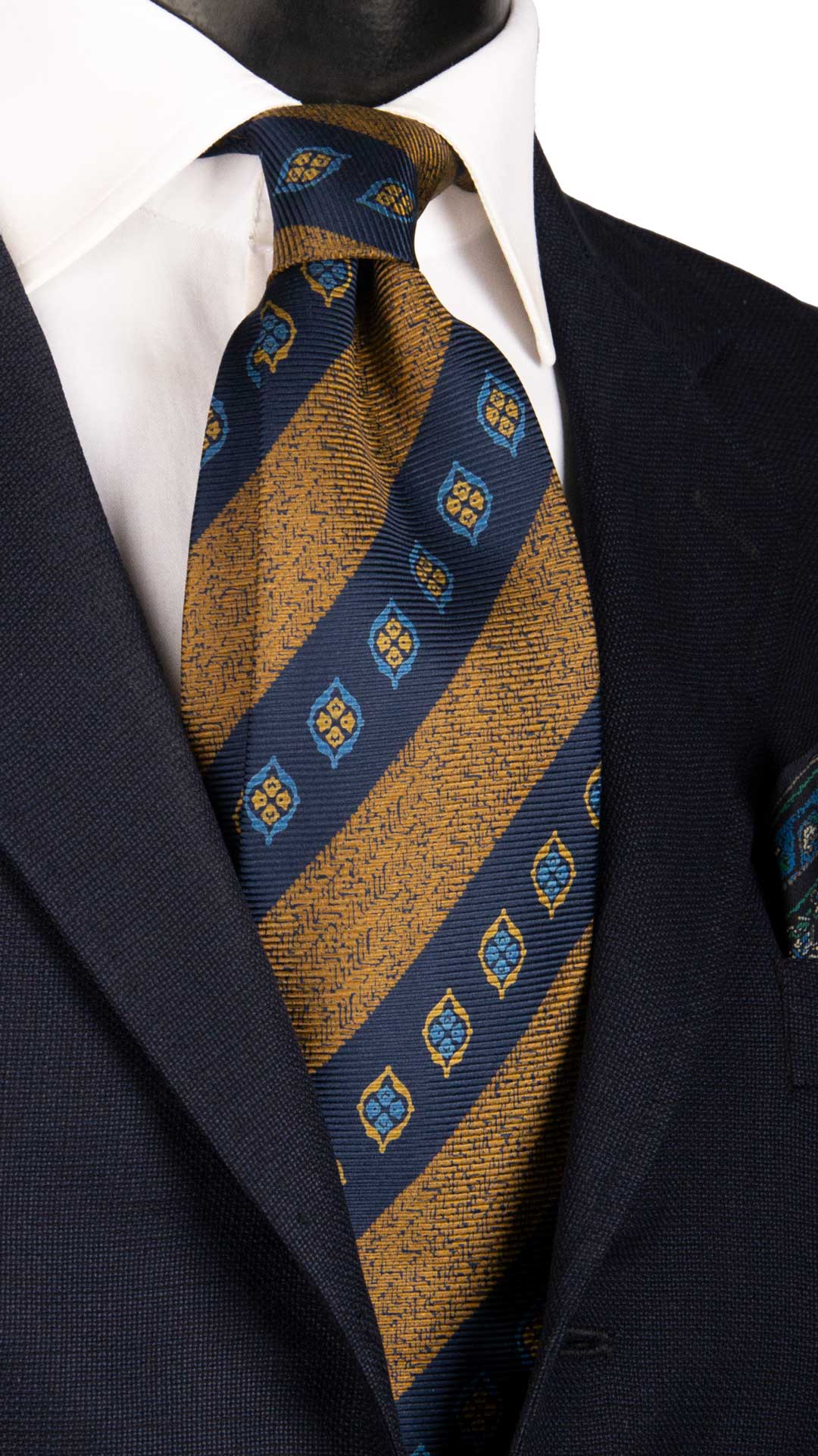 Cravatta Vintage Regimental in Saia di Seta Blu A Righe Marrone Fantasia Multicolor CV846 Graffeo Cravatte Made in Italy
