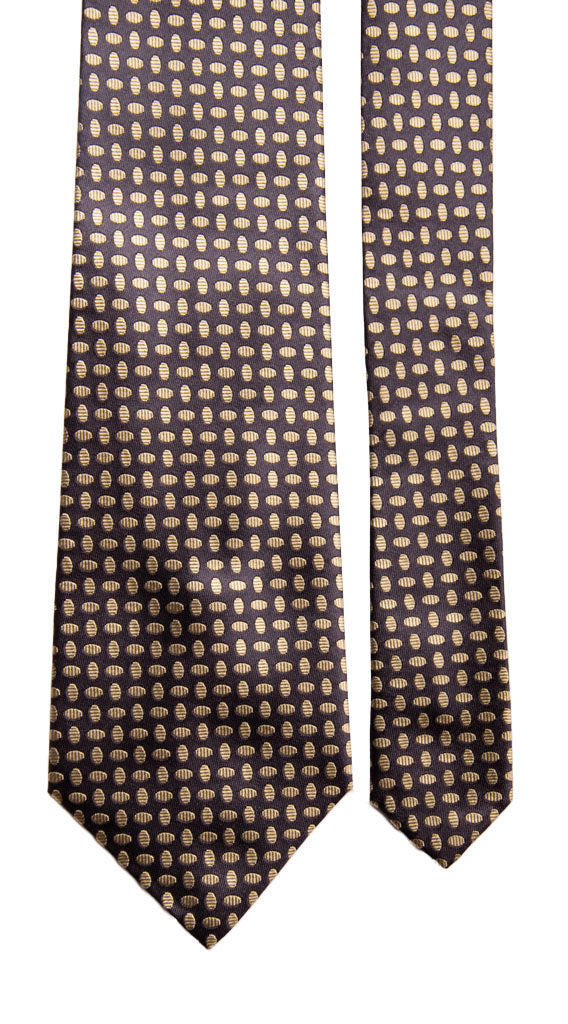 Cravatta Vintage di Seta Blu Avio Fantasia Giallo Oro Made in Italy Graffeo Cravatte Pala