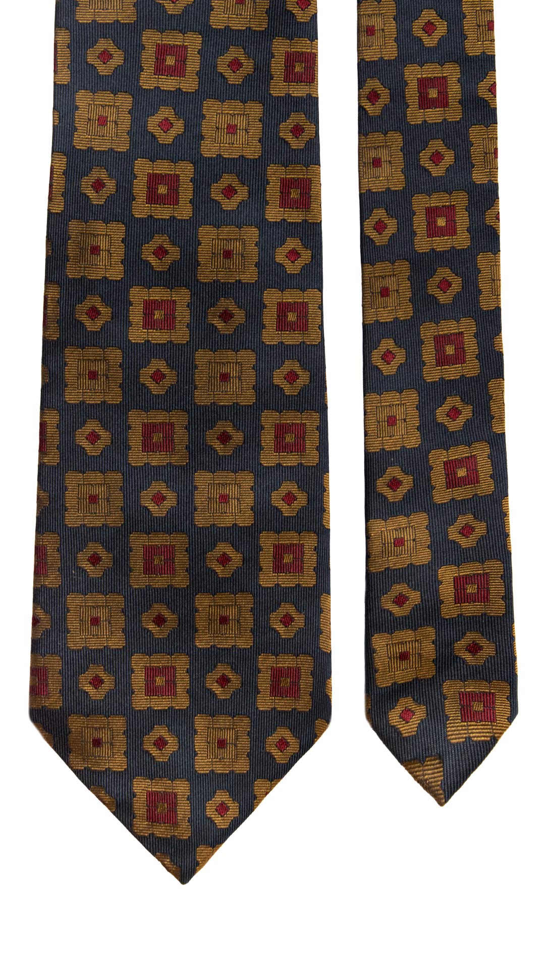 Cravatta Vintage di Seta Blu Fantasia Marrone Bordeaux CV1078 Made in Italy Graffeo Cravatte Pala