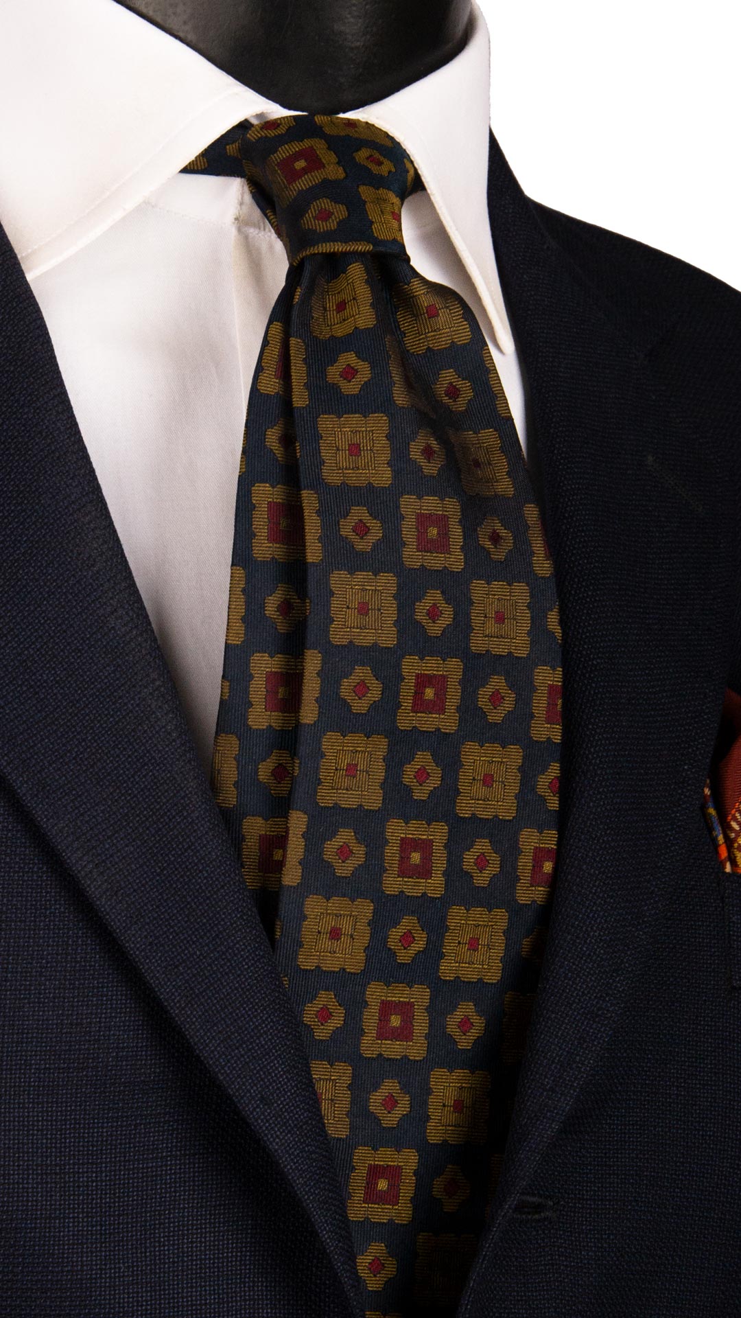 Cravatta Vintage di Seta Blu Fantasia Marrone Bordeaux CV1078 Made in Italy Graffeo Cravatte