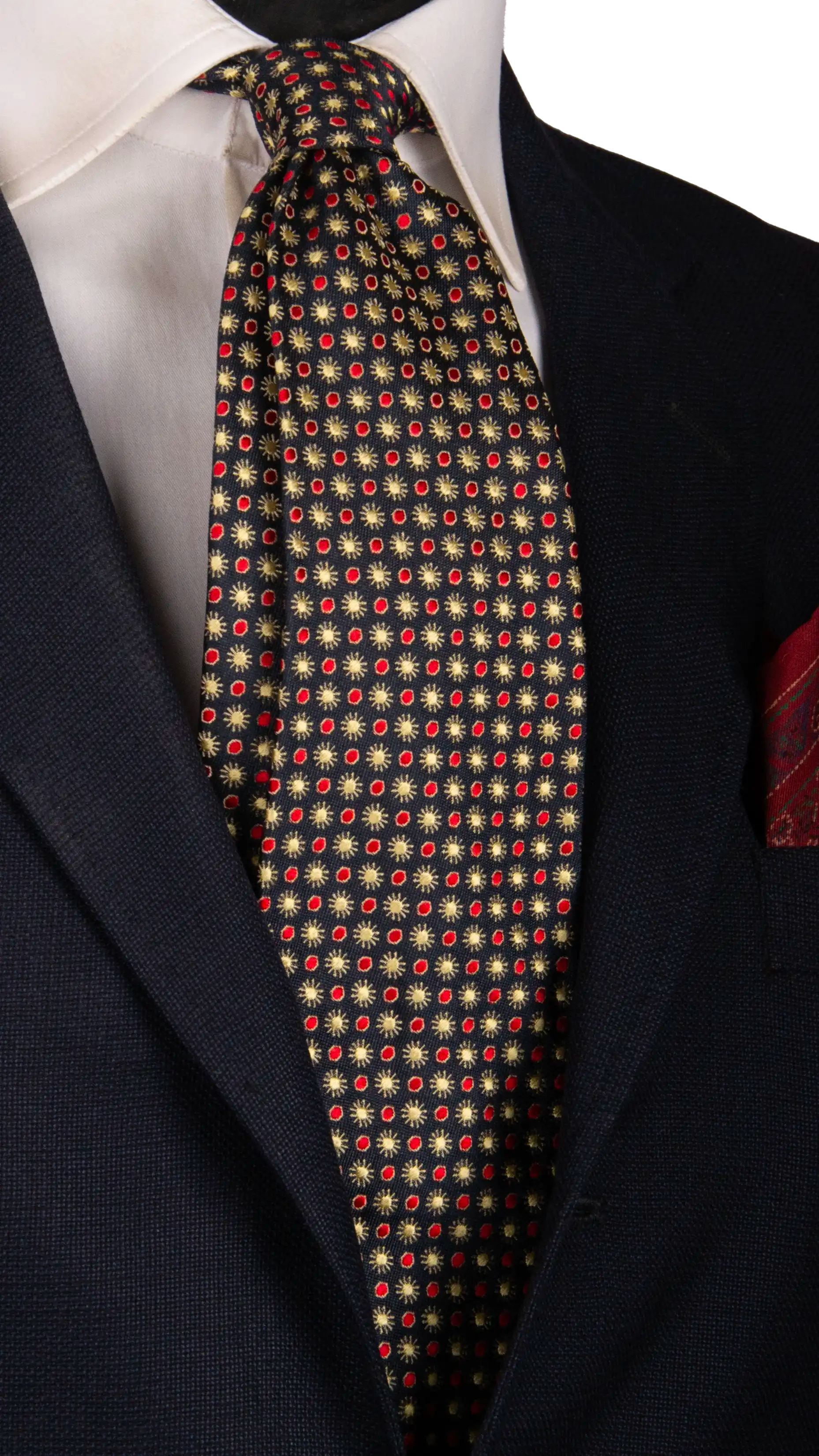 Cravatta Vintage di Seta Blu Fantasia Rossa Champagne Made in Italy Graffeo Cravatte