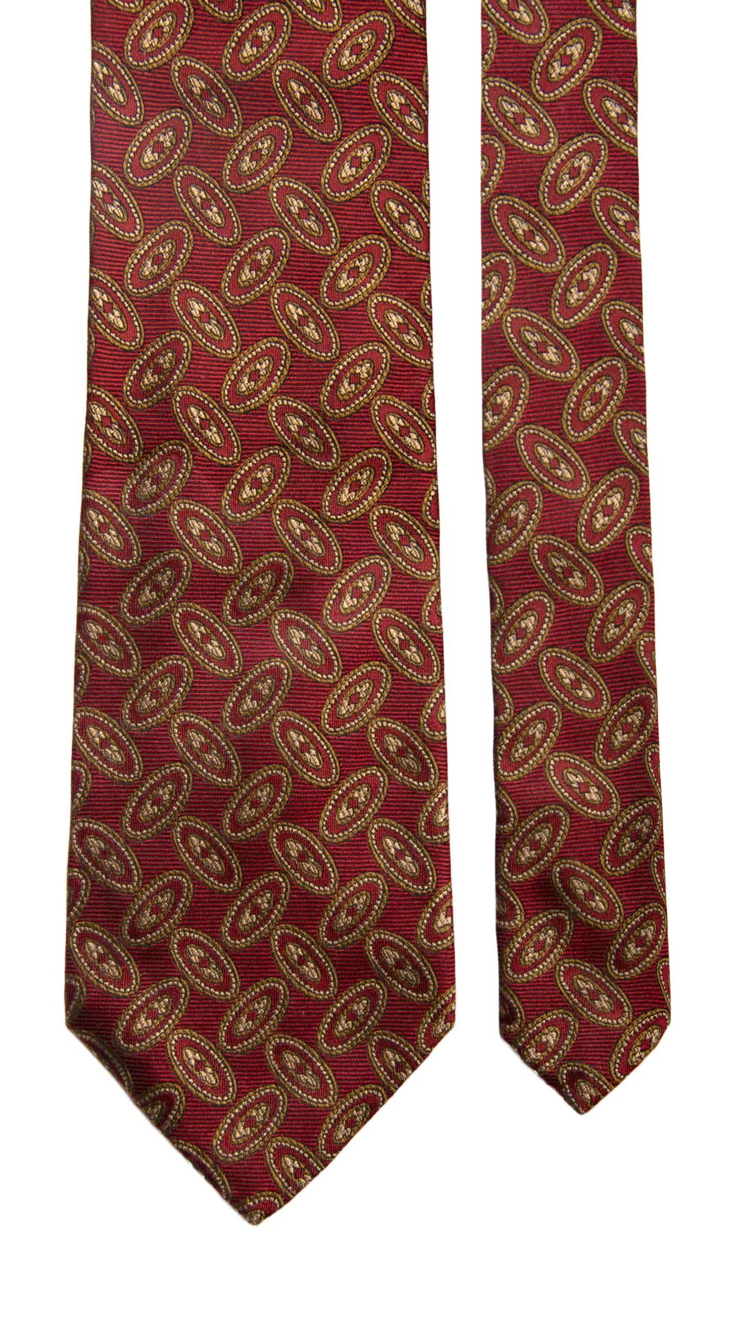 Cravatta Vintage di Seta Bordeaux Fantasia Giallo Oro Marrone Made in Italy Graffeo Cravatte Pala