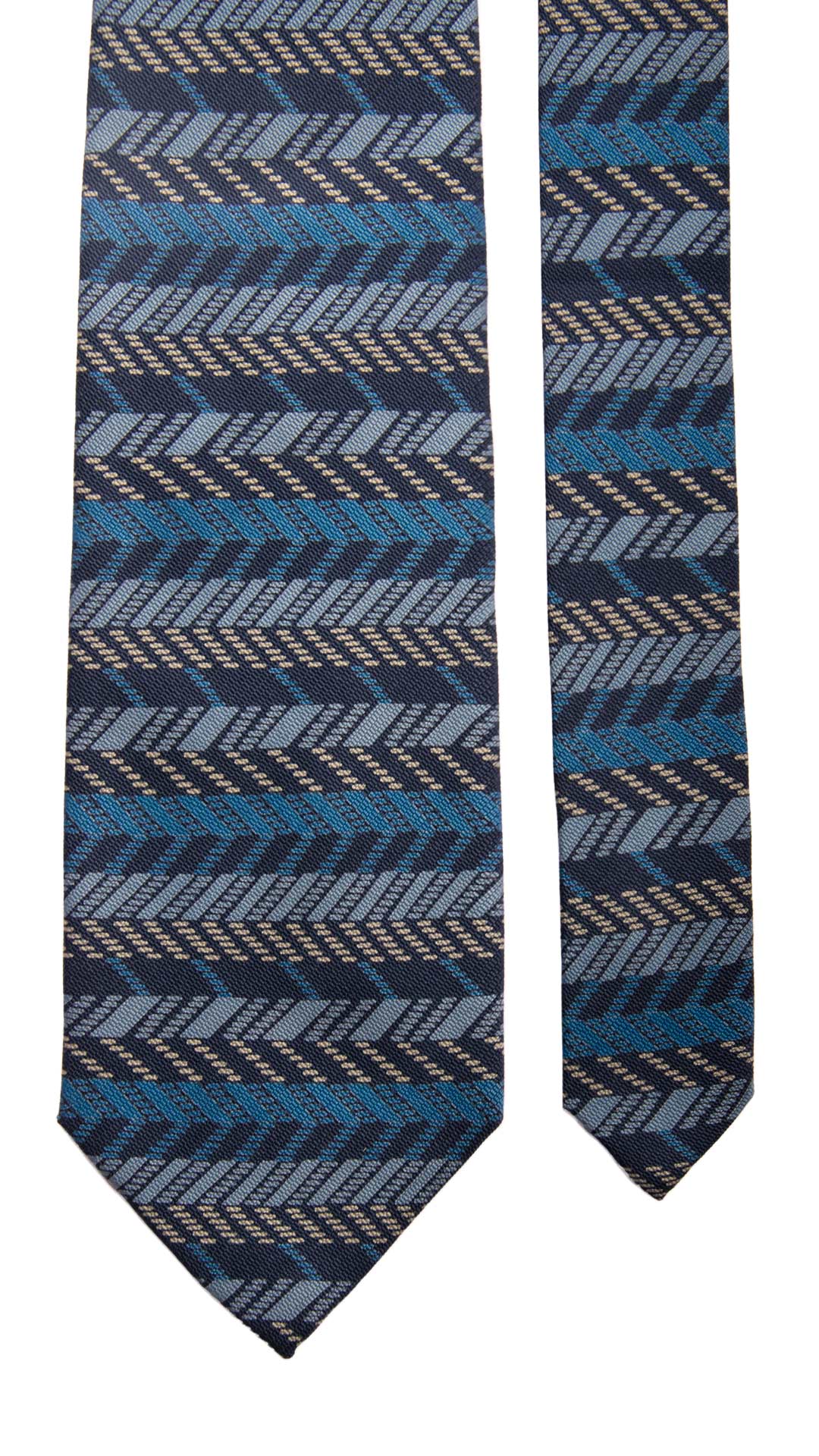 Man Blue Vintage Jacquard Silk Tie Azure Grey Deep Blue Pattern CV499