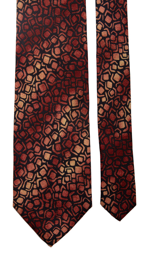 Cravatta Vintage di Seta Jacquard Blu Fantasia Bordeaux Giallo Oro Made in Italy Graffeo Cravatte Pala