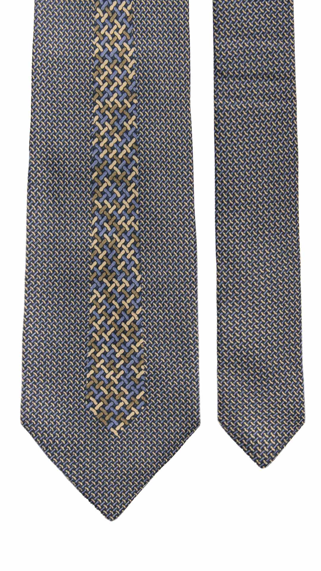 Cravatta Vintage di Seta Jacquard Blu Fantasia Multicolor CV1097 Made in Italy Graffeo Cravatte Pala