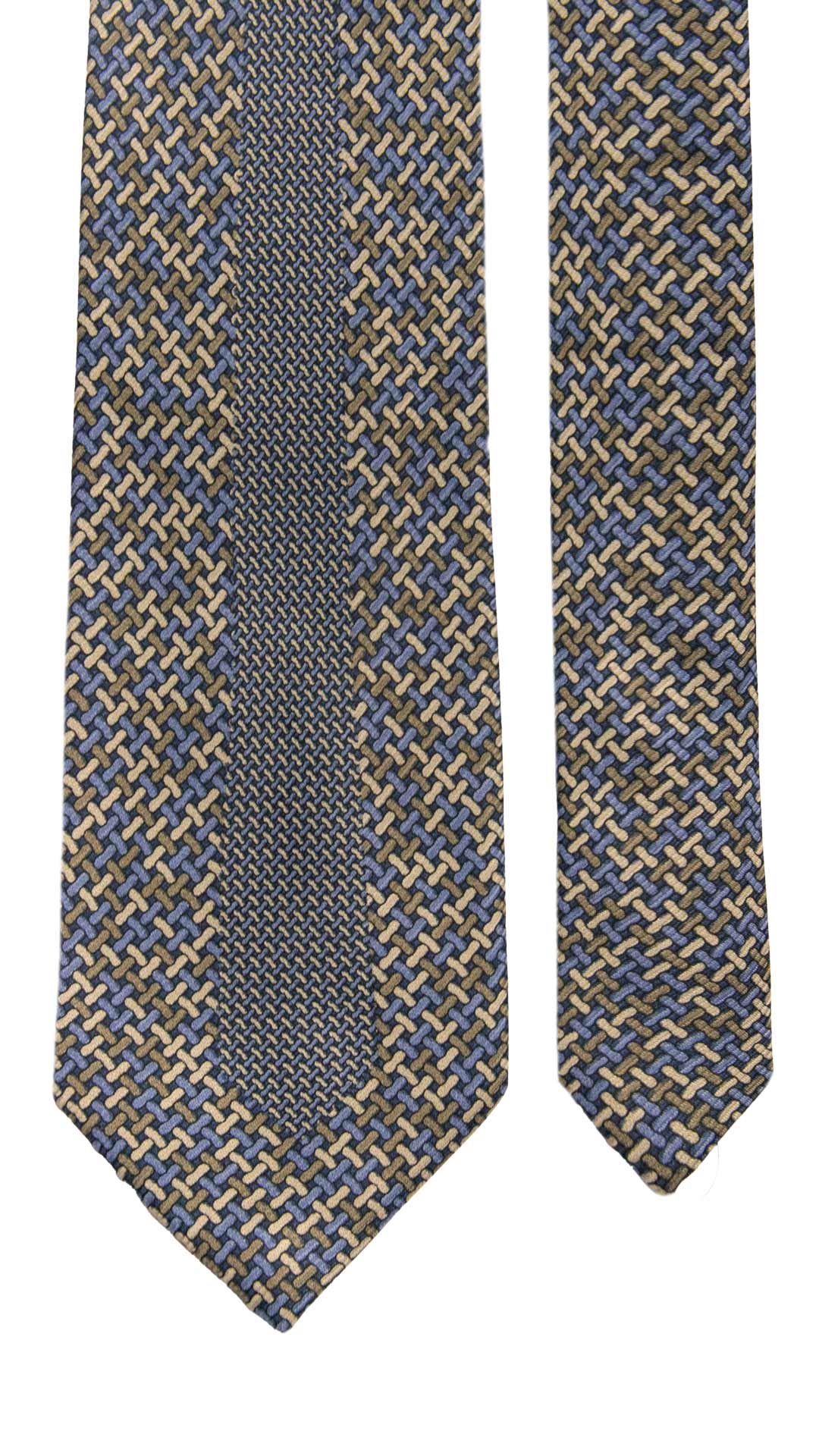 Cravatta Vintage di Seta Jacquard Blu Fantasia Multicolor CV1099 Made in Italy Graffeo Cravatte Pala