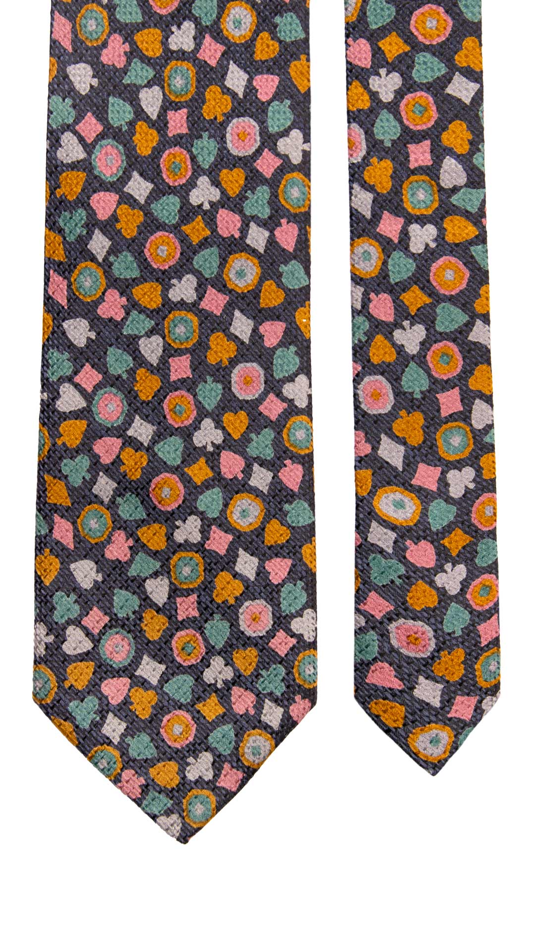 Cravatta Vintage di Seta Jacquard Blu Fantasia Multicolor CV1174 Made in Italy Graffeo Cravatte Pala