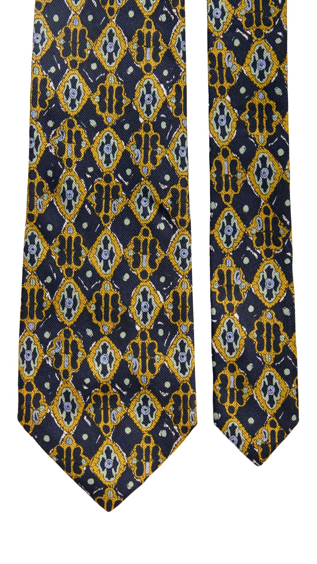 Cravatta Vintage di Seta Jacquard Blu Fantasia Multicolor CV922 Made in Italy Graffeo Cravatte Pala