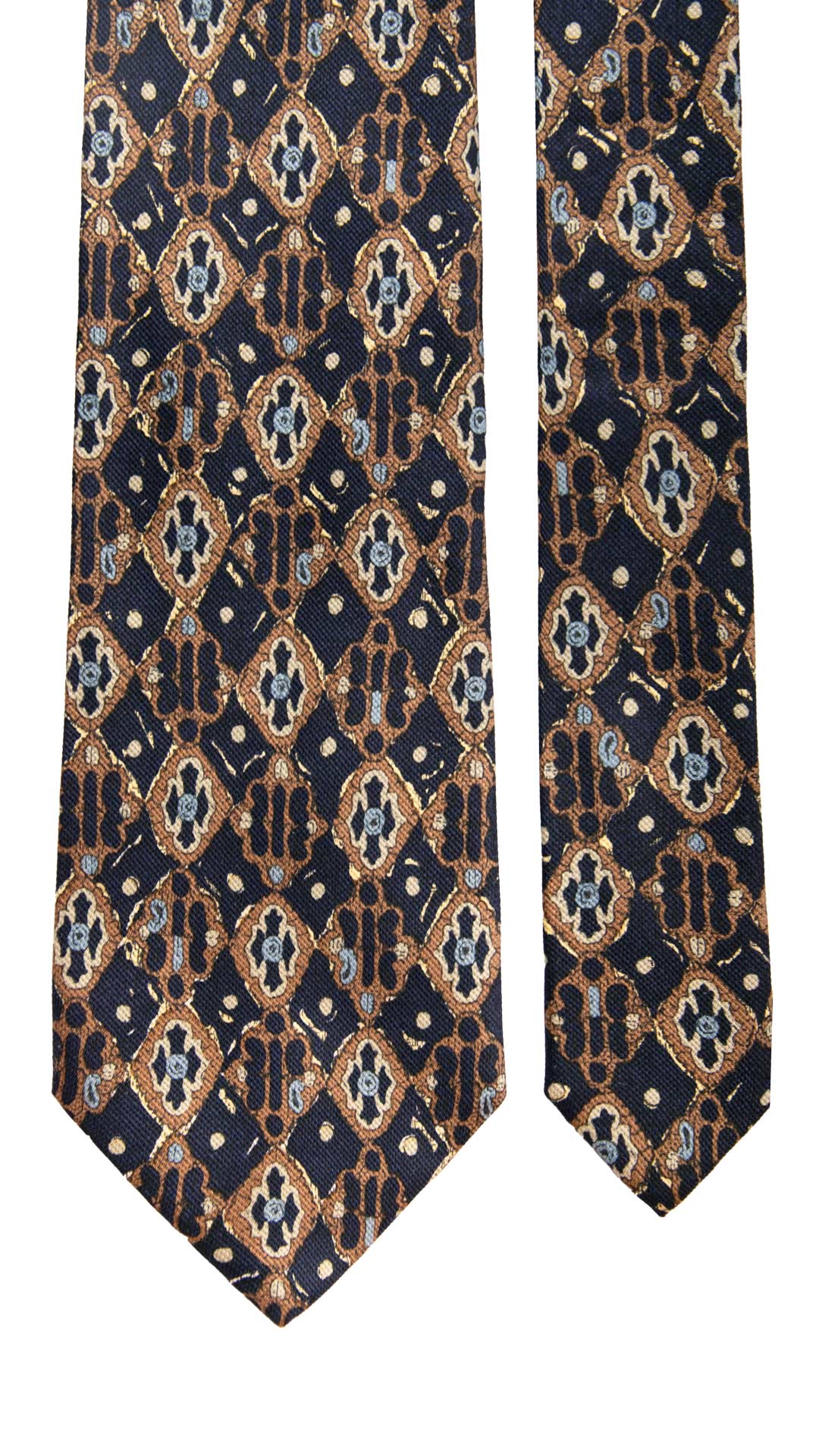 Cravatta Vintage di Seta Jacquard Blu Fantasia Multicolor CV926 Made in Italy Graffeo Cravatte Pala