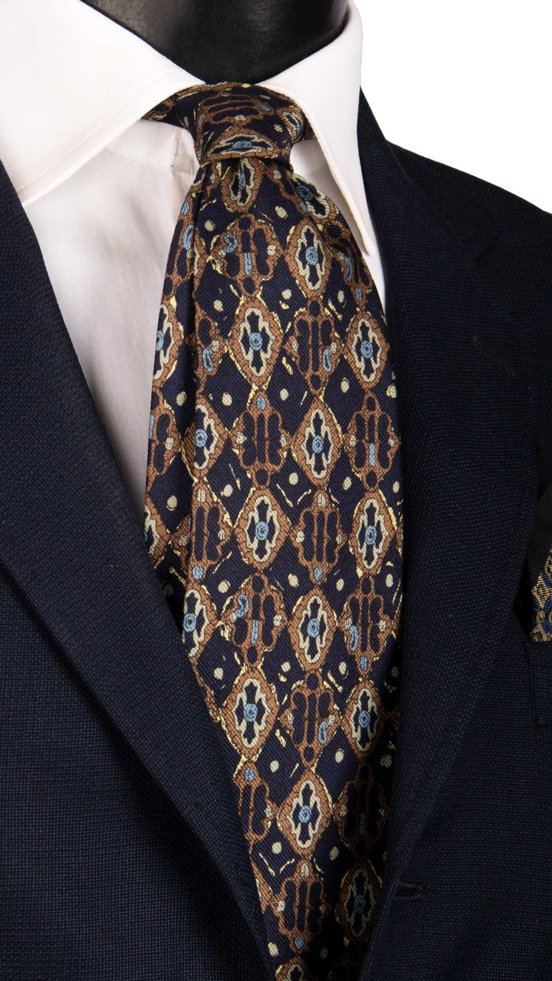 Cravatta Vintage di Seta Jacquard Blu Fantasia Multicolor CV926 Made in Italy Graffeo Cravatte