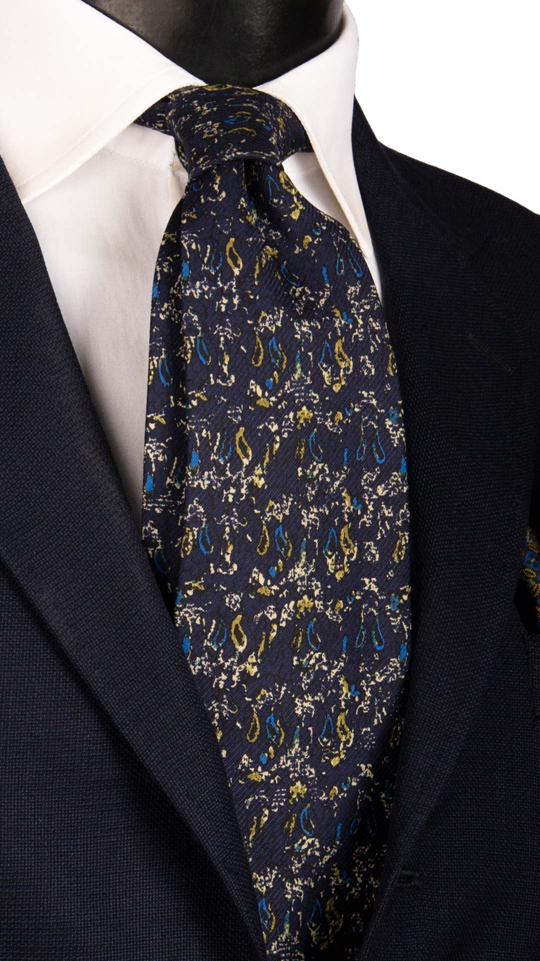 Cravatta Vintage di Seta Jacquard Blu Fantasia Multicolor CV976 Made in Italy Graffeo Cravatte