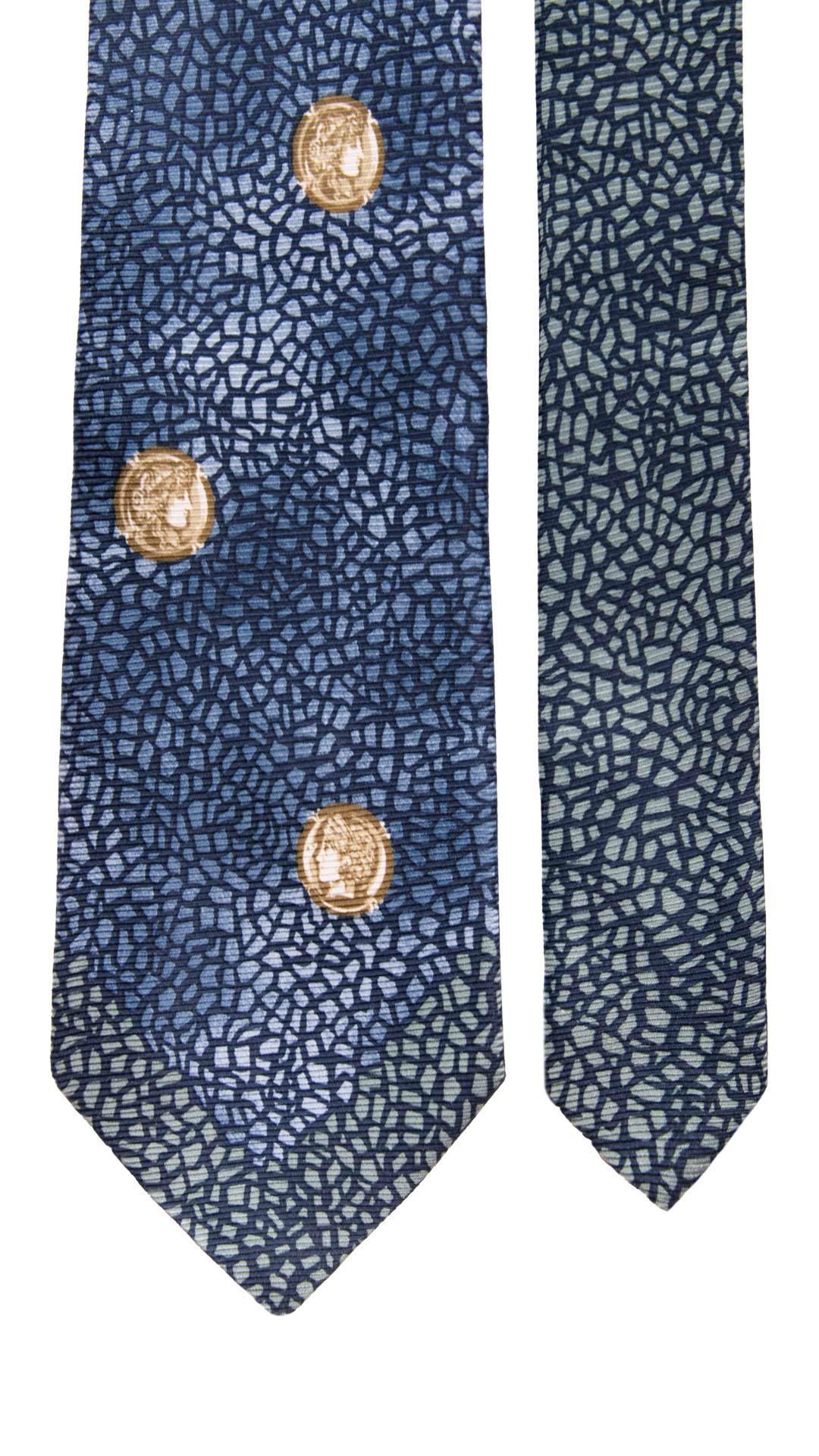 Cravatta Vintage di Seta Jacquard Blu Fantasia Multicolor Nodo in Contrasto CV909 Made in Italy Graffeo Cravatte Pala