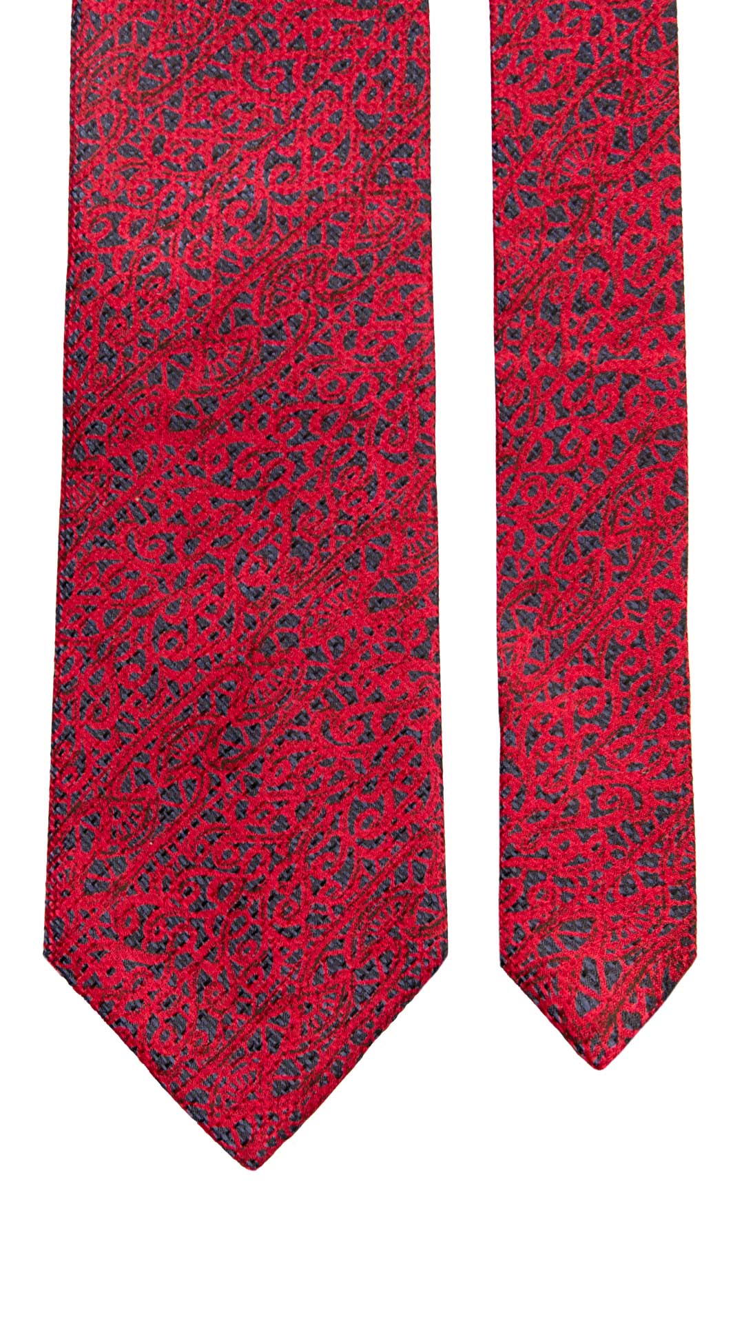 Cravatta Vintage di Seta Jacquard Blu Fantasia Rossa CV1156 Made in Italy Graffeo Cravatte Pala