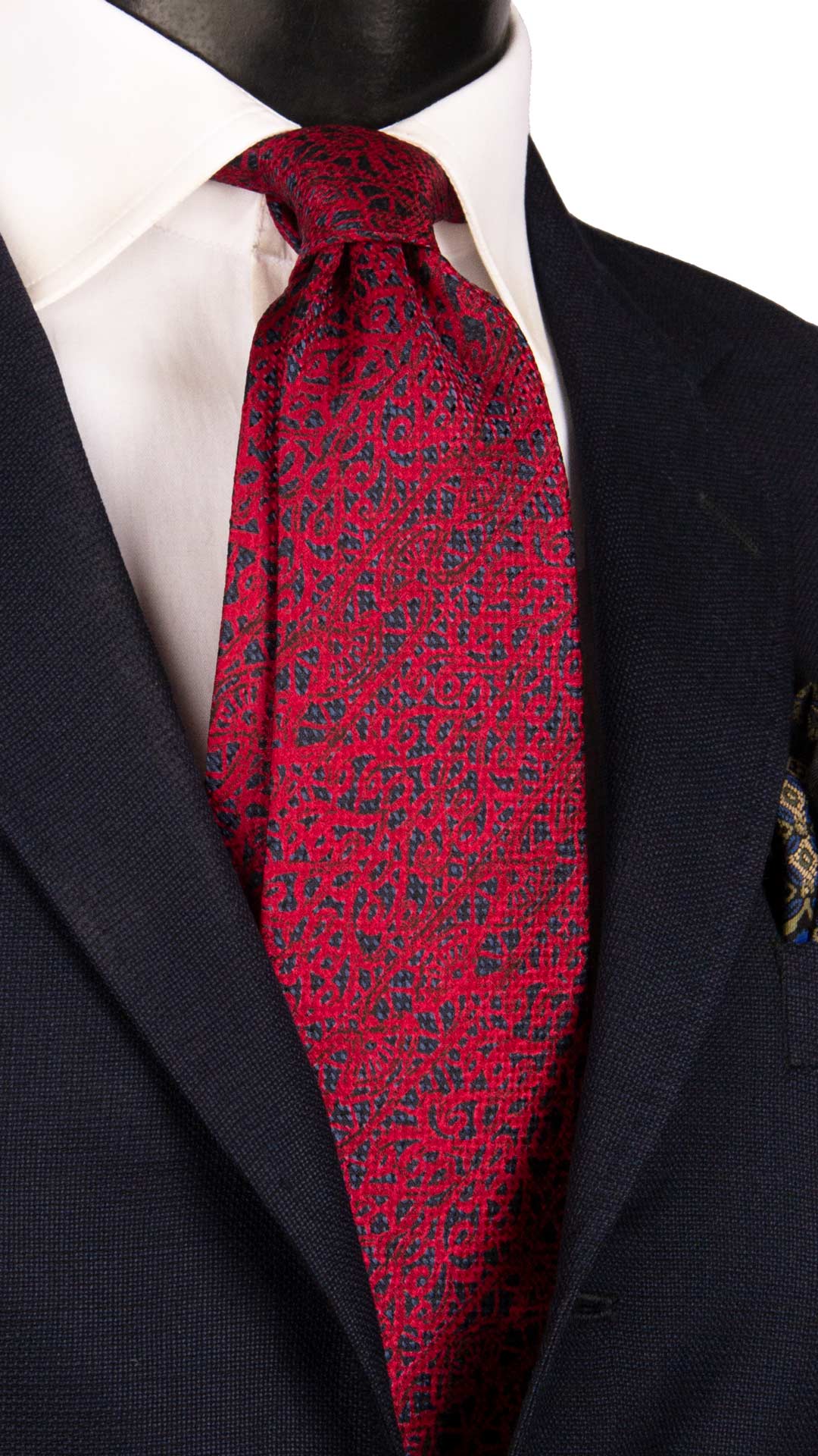 Cravatta Vintage di Seta Jacquard Blu Fantasia Rossa CV1156 Made in Italy Graffeo Cravatte