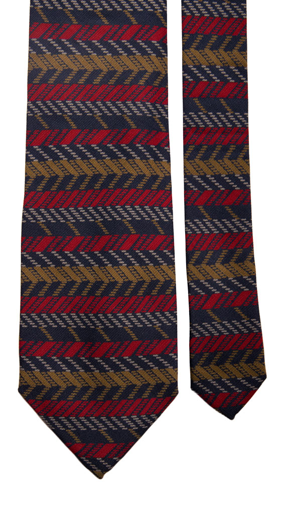 Cravatta Vintage di Seta Jacquard Blu Fantasia Verde Oliva Rosso Grigio Made in Italy Graffeo Cravatte Pala