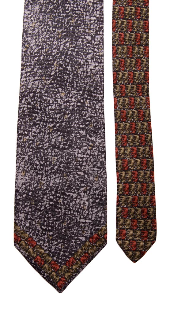 Cravatta Vintage di Seta Jacquard Blu Fantasia Multicolor Con Animali Nodo in Contrasto Made in Italy Graffeo Cravatte Pala