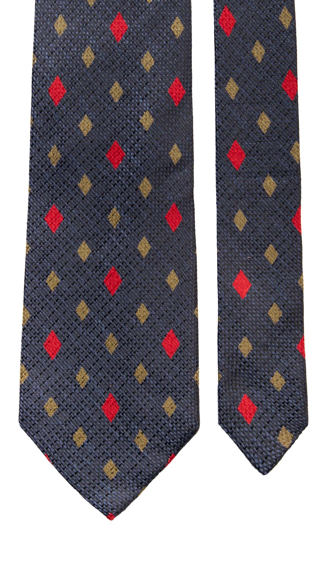 Cravatta Vintage di Seta Jacquard Blu a Rombi Verde Rosso CV1138 Made in Italy Graffeo Cravatte Pala