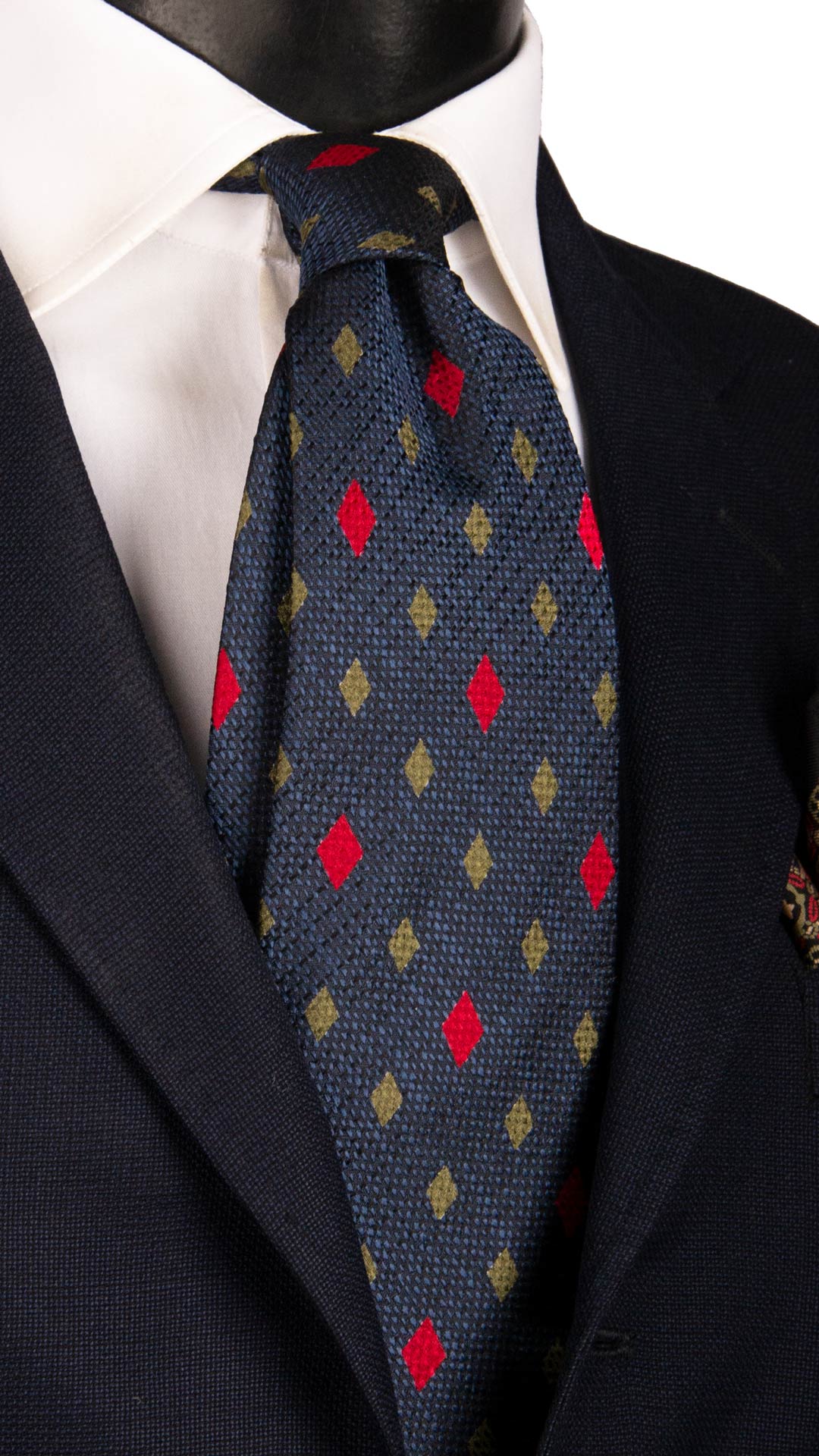 Cravatta Vintage di Seta Jacquard Blu a Rombi Verde Rosso CV1138 Made in Italy Graffeo Cravatte