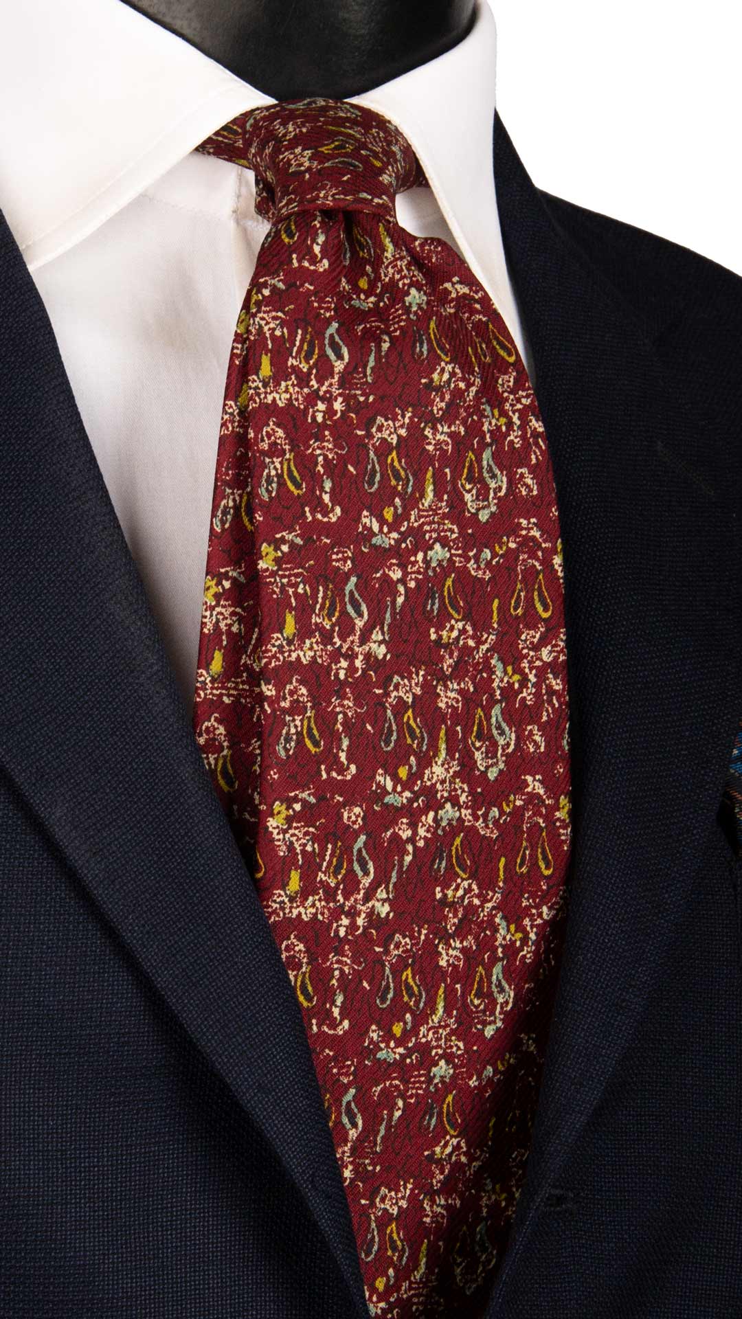 Cravatta Vintage di Seta Jacquard Bordeaux Fantasia Multicolor CV974 Made in Italy Graffeo Cravatte