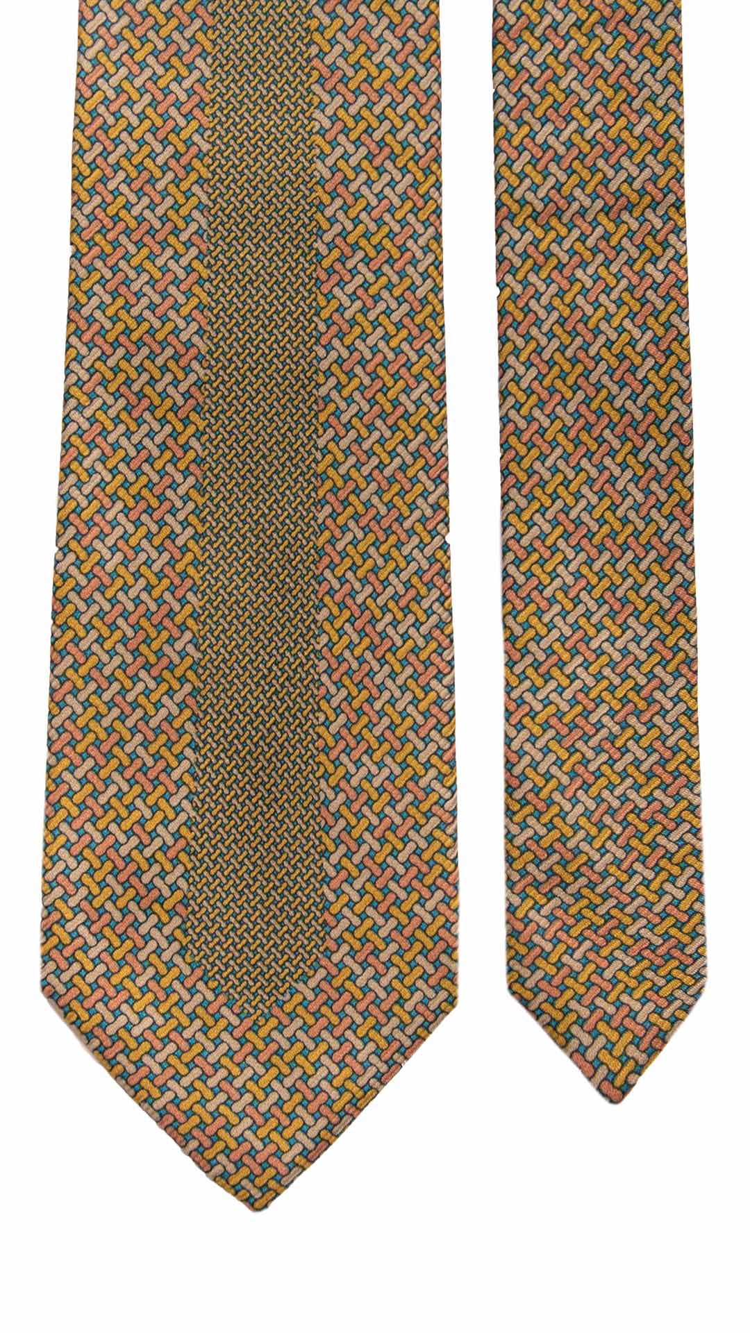 Cravatta Vintage di Seta Jacquard Celeste Fantasia Multicolor CV1094 Made in Italy Graffeo Cravatte Pala