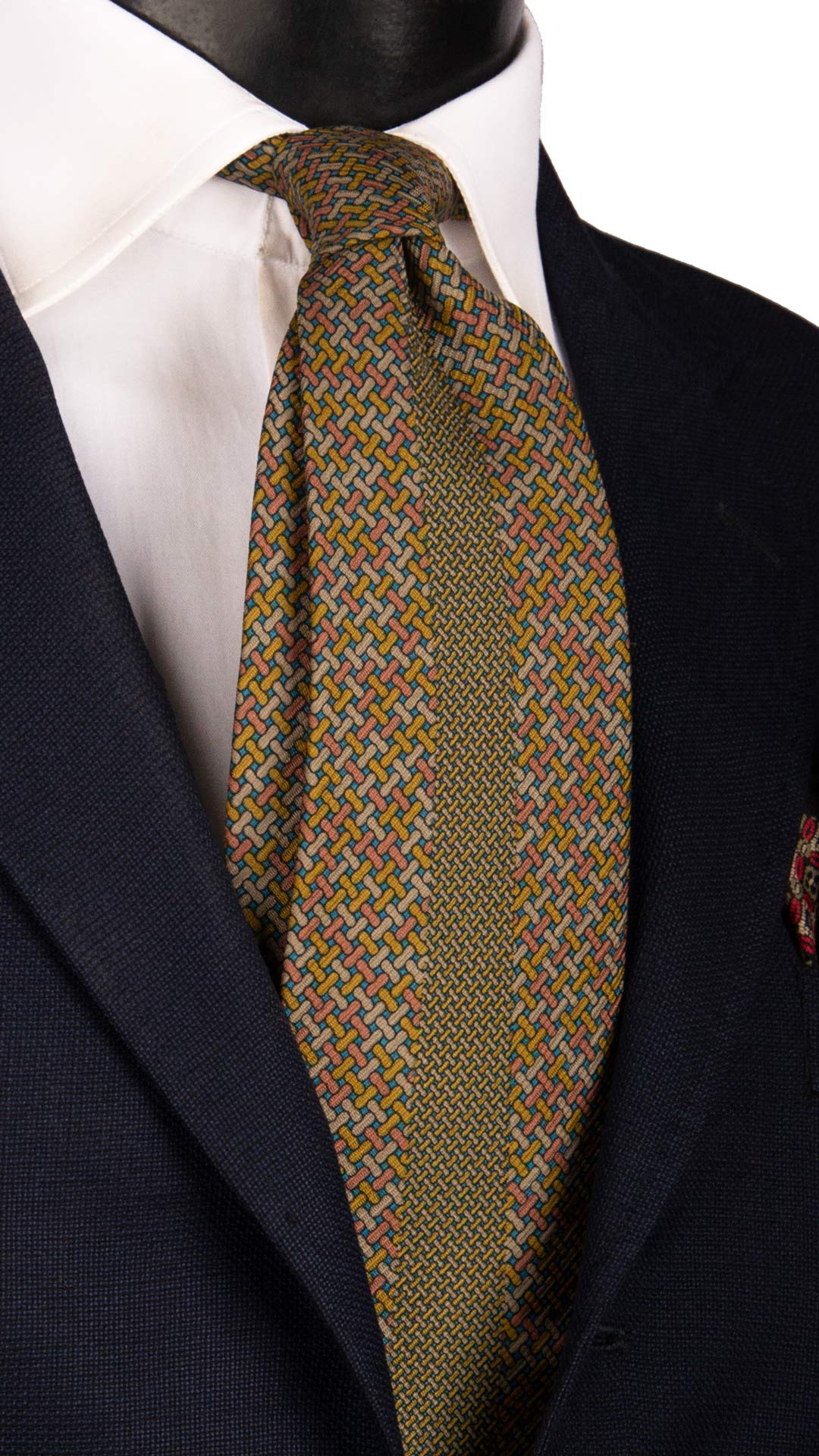 Cravatta Vintage di Seta Jacquard Celeste Fantasia Multicolor CV1094 Made in Italy Graffeo Cravatte