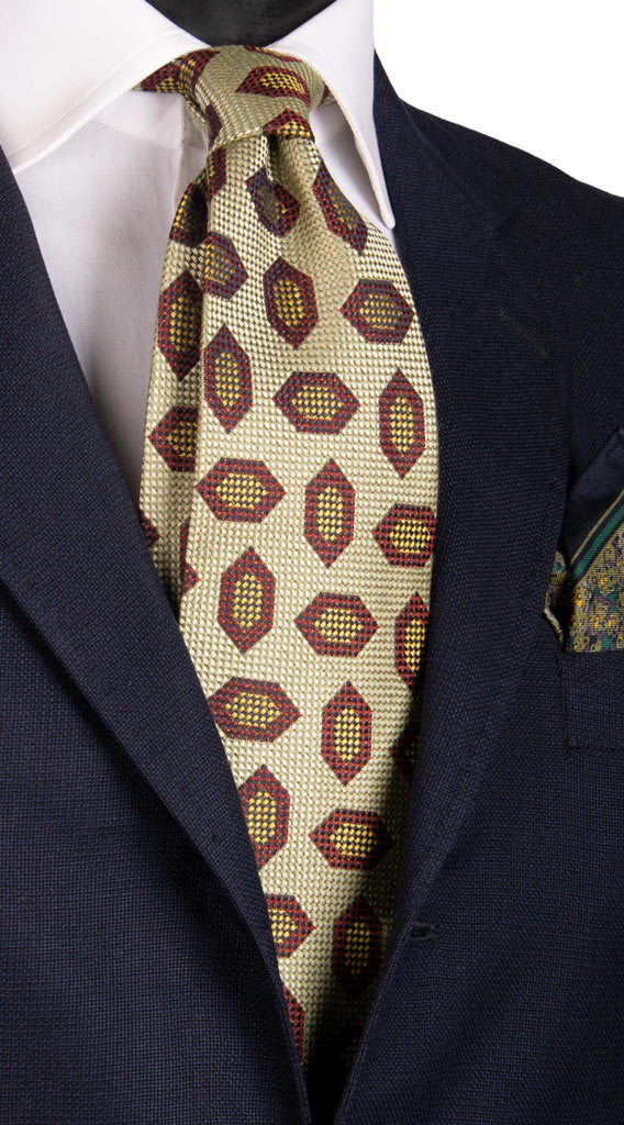 Cravatta Vintage di Seta Jacquard Color Corda Fantasia Bordeaux Senape Made in italy Graffeo Cravatte