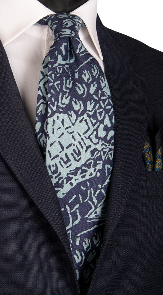 Cravatta Vintage di Seta Jacquard Fantasia Blu Celeste Made in Italy Graffeo Cravatte