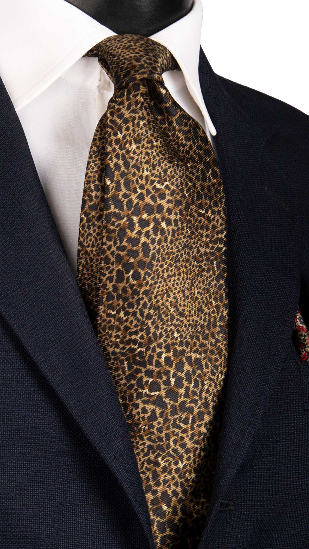 Cravatta Vintage di Seta Jacquard Fantasia Maculata Nero Beige CV849 Graffeo Cravatte Made in Italy