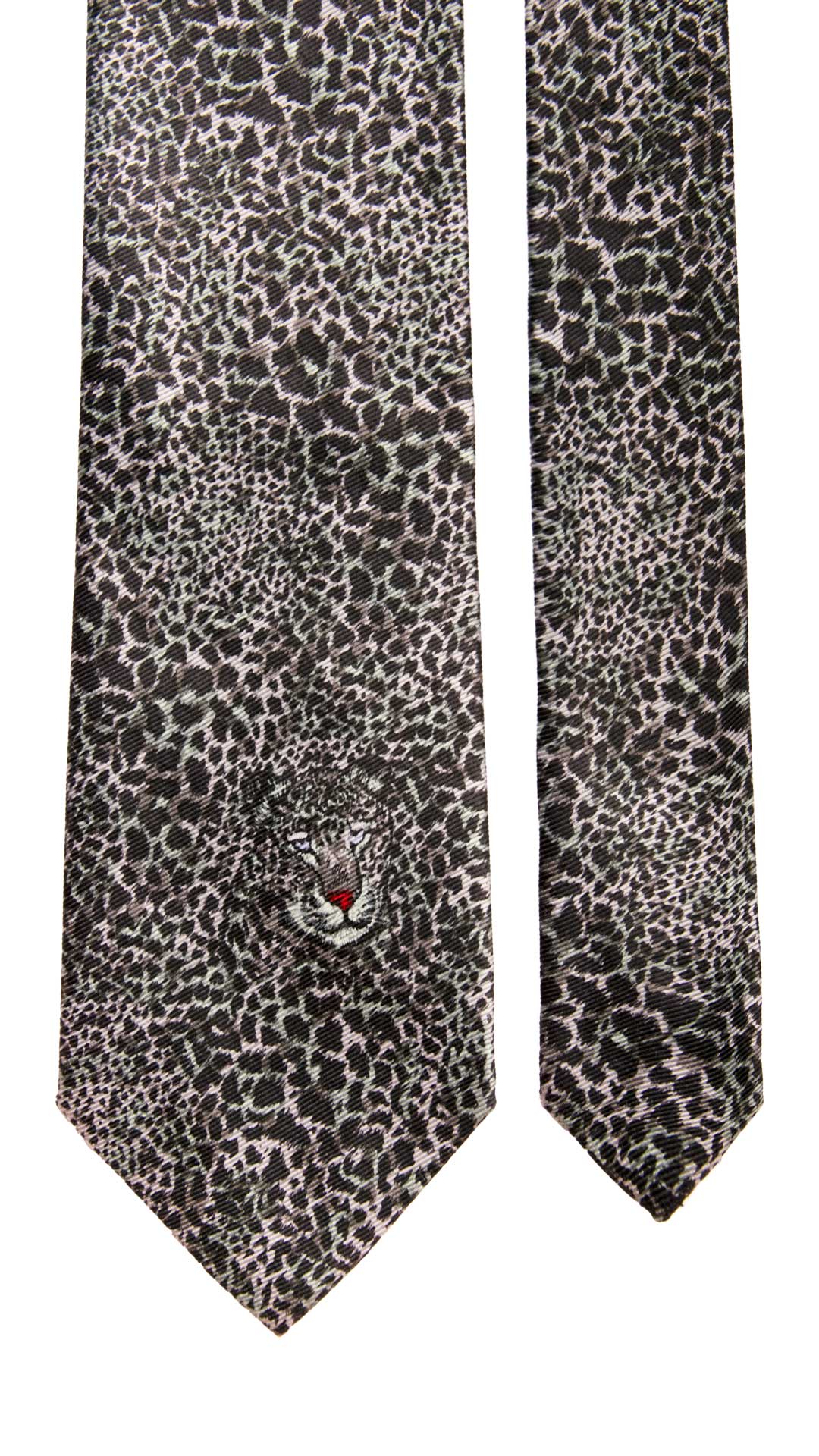 Cravatta Vintage di Seta Jacquard Fantasia Maculata Nero Ceruleo CV851 Graffeo Cravatte Made in Italy Pala