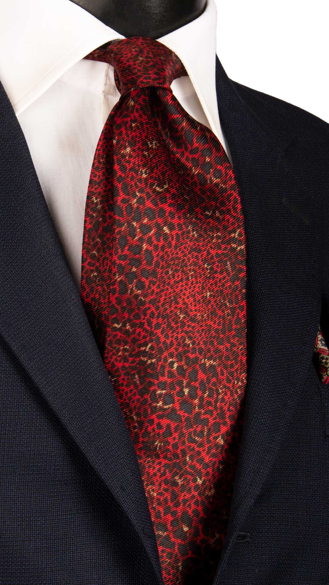 Cravatta Vintage di Seta Jacquard Fantasia Maculata Nero Rosso CV852 Graffeo Cravatte Made in Italy