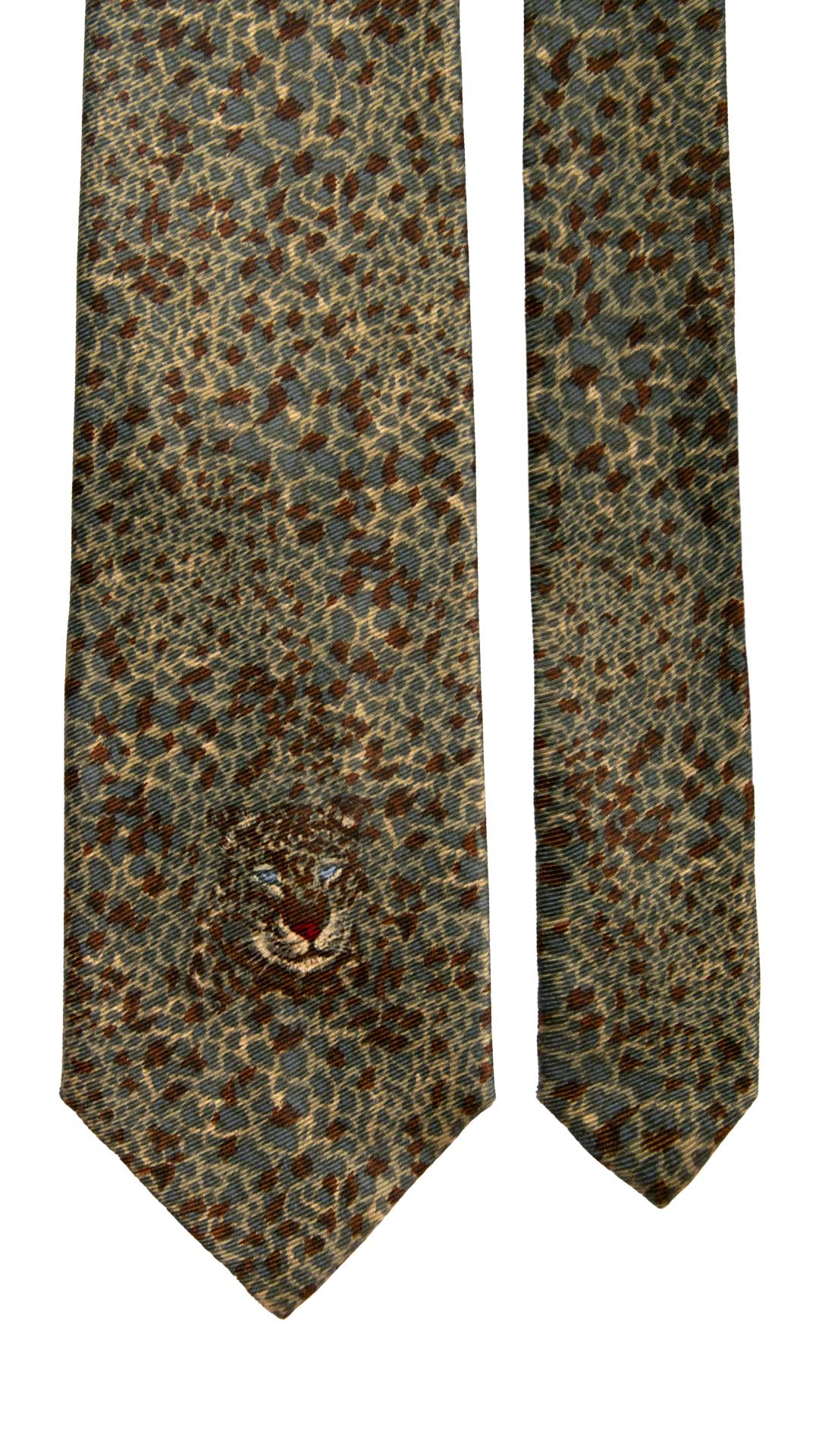 Cravatta Vintage di Seta Jacquard Fantasia Maculata Verde Beige CV850 Graffeo Cravatte Made in Italy Pala