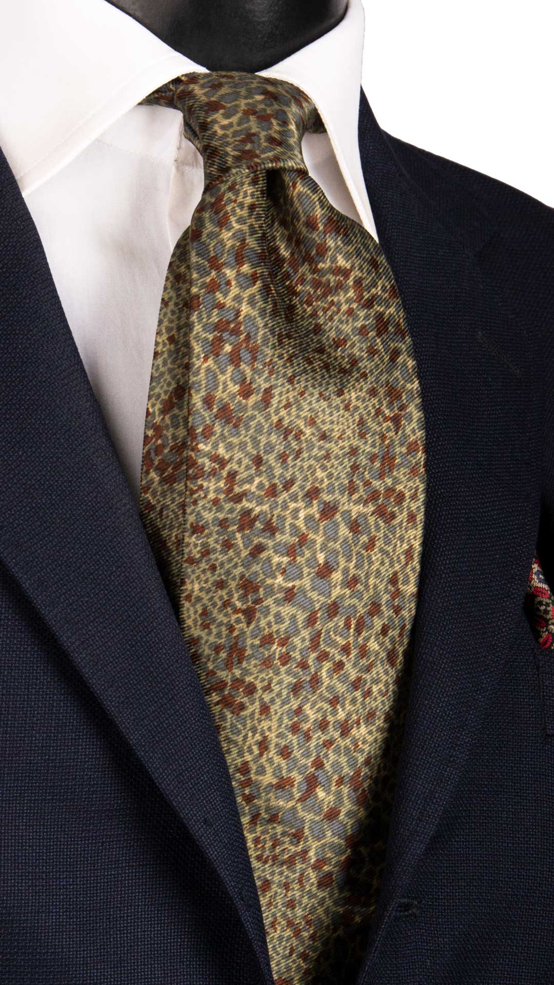 Cravatta Vintage di Seta Jacquard Fantasia Maculata Verde Beige CV850 Graffeo Cravatte Made in Italy