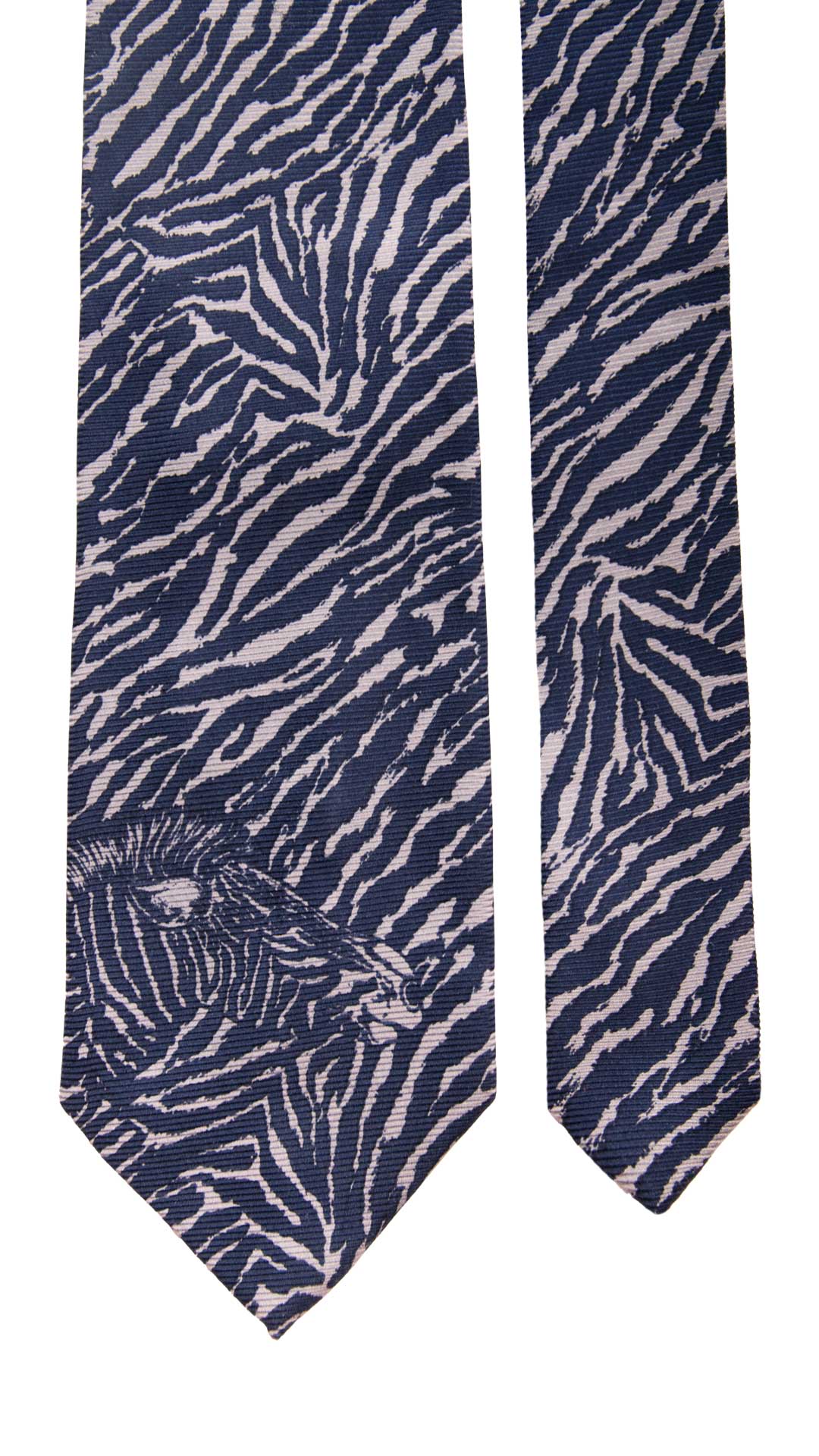 Cravatta Vintage di Seta Jacquard Fantasia Zebrata Blu Grigio Argento CV858 Graffeo Cravatte Made in Italy Pala