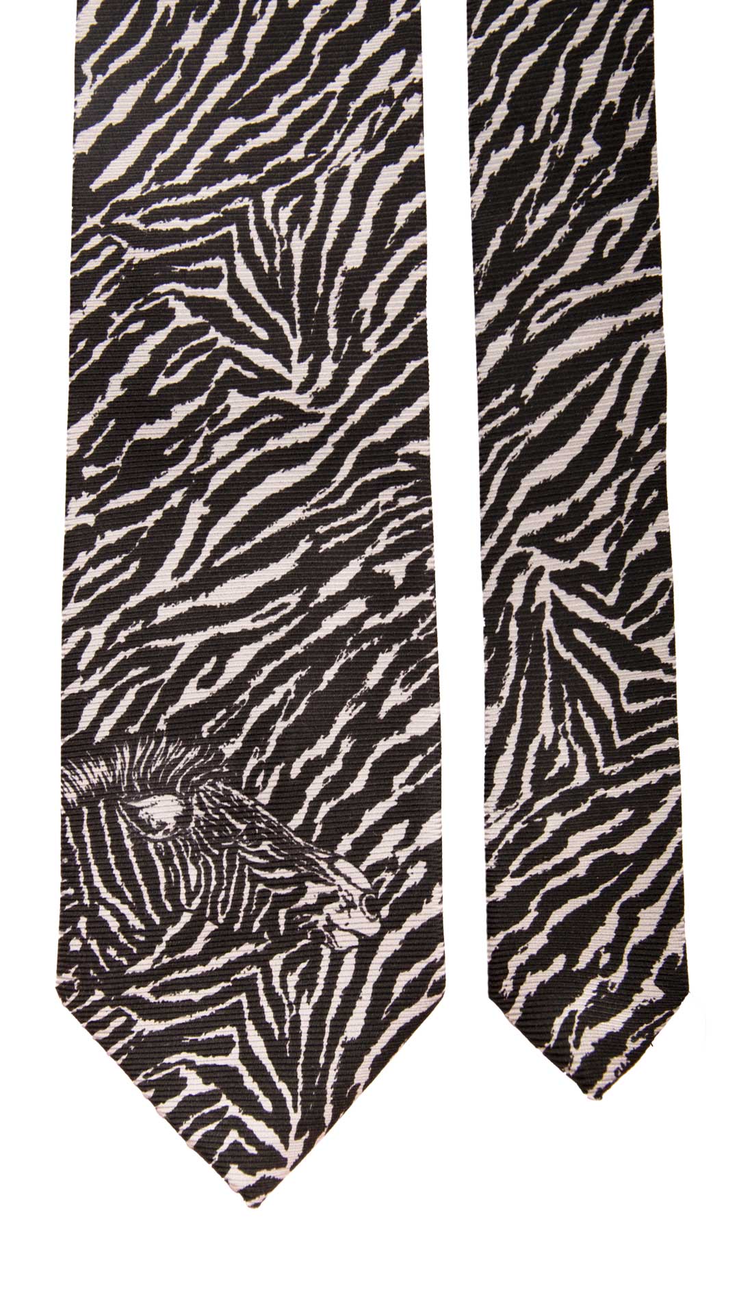 Cravatta Vintage di Seta Jacquard Fantasia Zebrata Nero Grigio Argento CV857 Graffeo Cravatte Made in Italy Pala