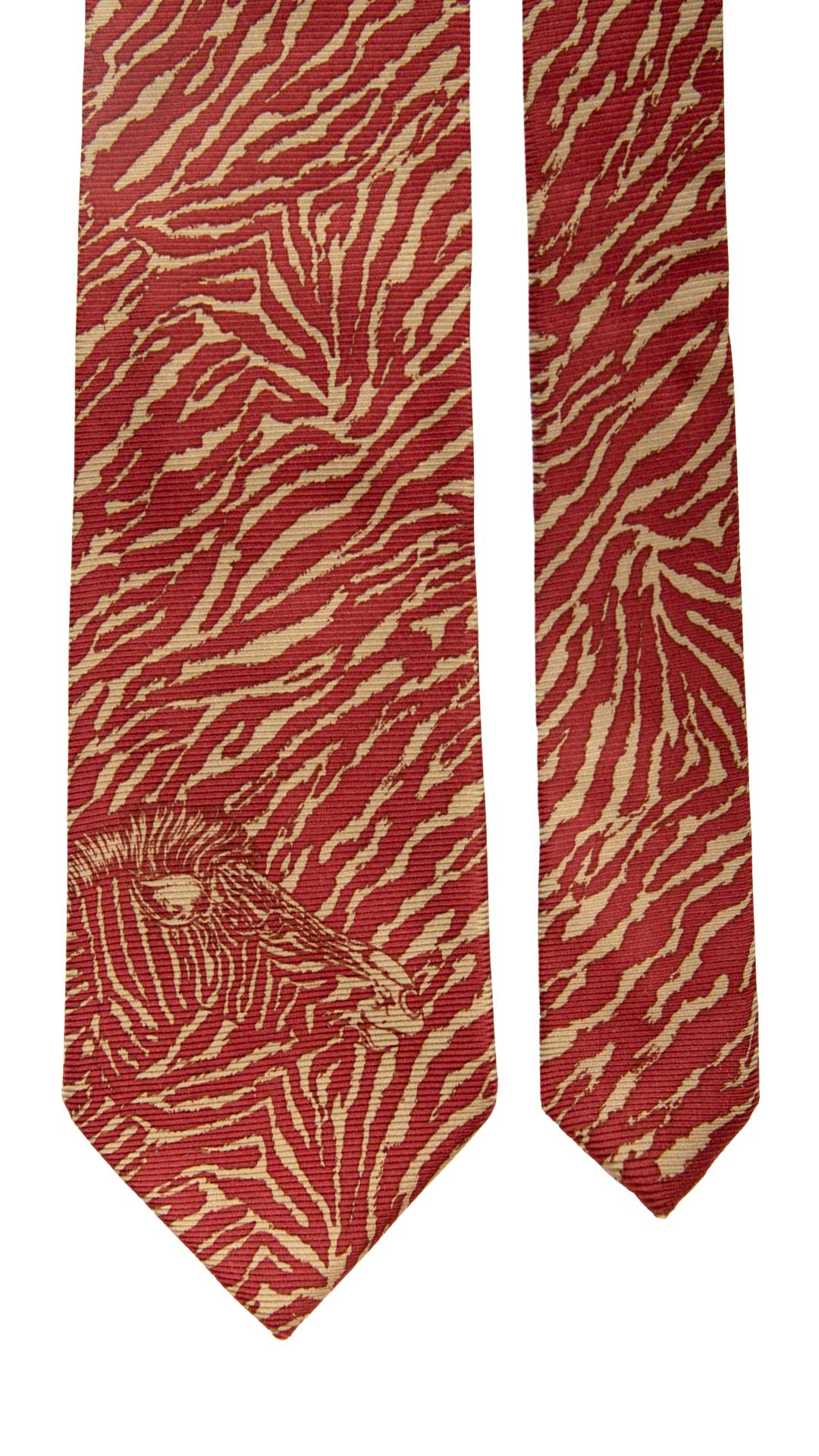 Cravatta Vintage di Seta Jacquard Fantasia Zebrata Rosso Beige CV855 Graffeo Cravatte Made in Italy Pala