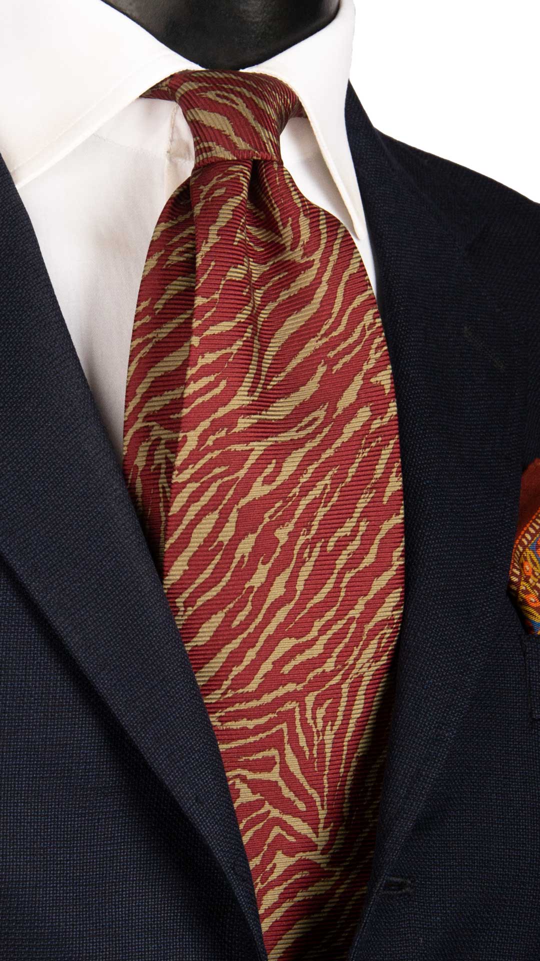 Cravatta Vintage di Seta Jacquard Fantasia Zebrata Rosso Beige CV855 Graffeo Cravatte Made in Italy