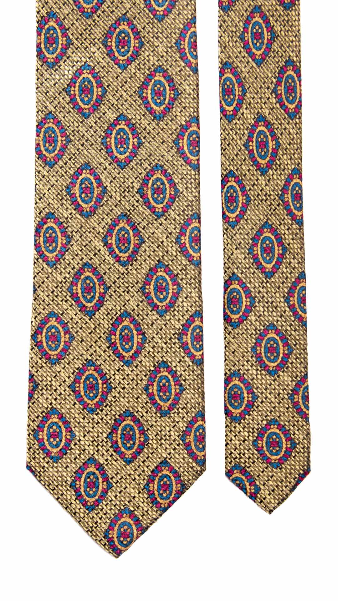 Cravatta Vintage di Seta Jacquard Giallo Oro Nera Fantasia Multicolor Made in Italy Graffeo Cravatte Pala
