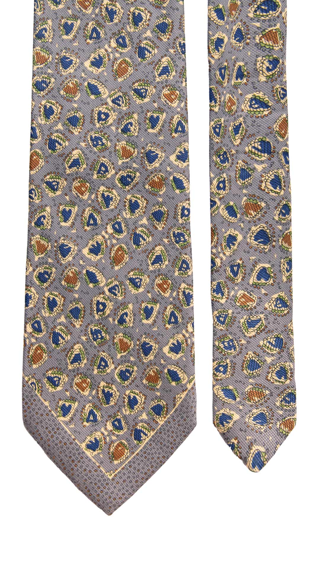Cravatta Vintage di Seta Jacquard Grigio Fantasia Multicolor CV981